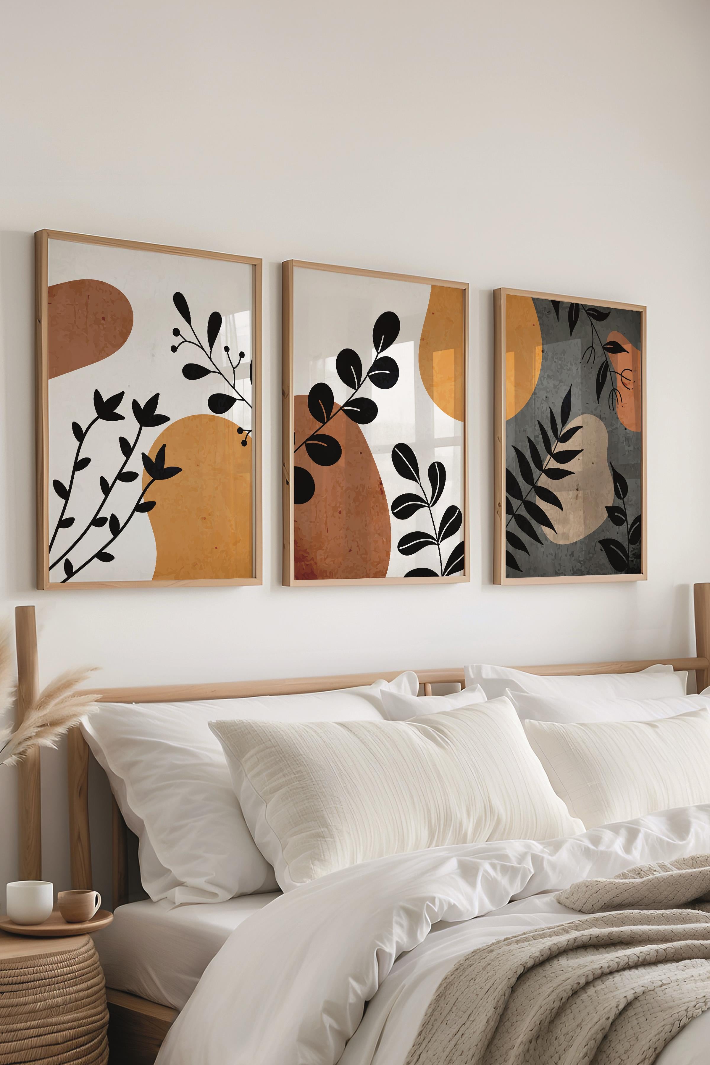 Çerçeveli Tablo Seti, 3 Adet Ahşap Çerçeve ve Boho Temalı Poster Seti, Duvar Tablosu No:300636