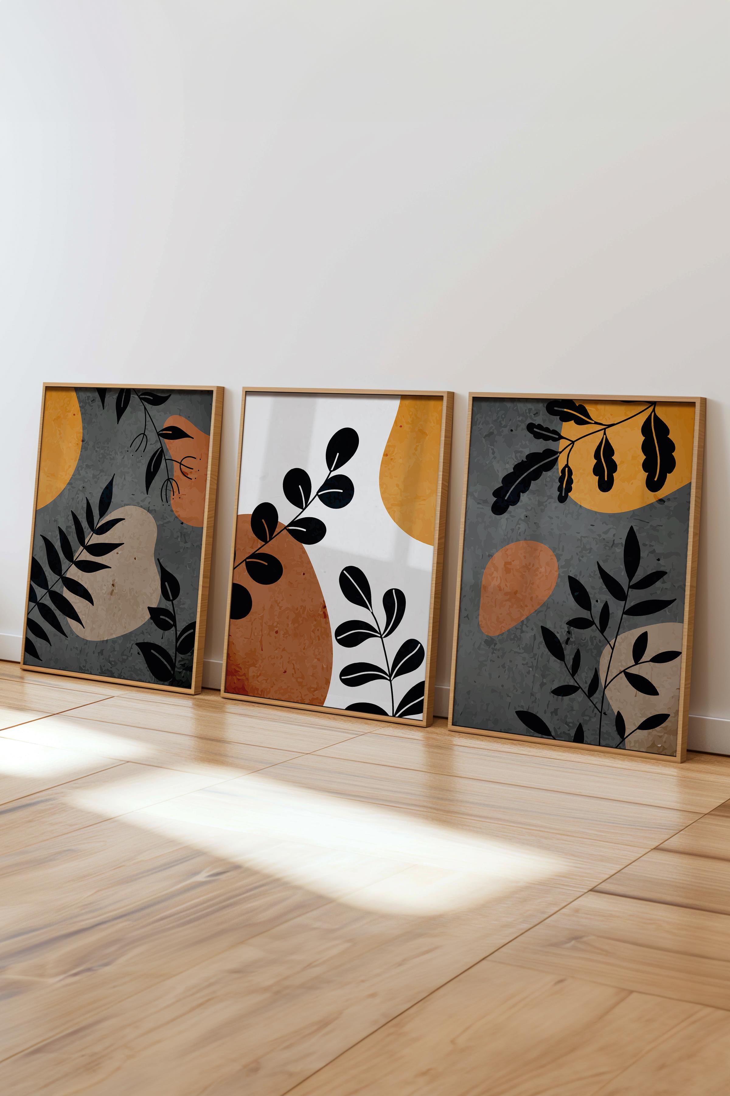 Çerçeveli Tablo Seti, 3 Adet Ahşap Çerçeve ve Boho Temalı Poster Seti, Duvar Tablosu No:300637