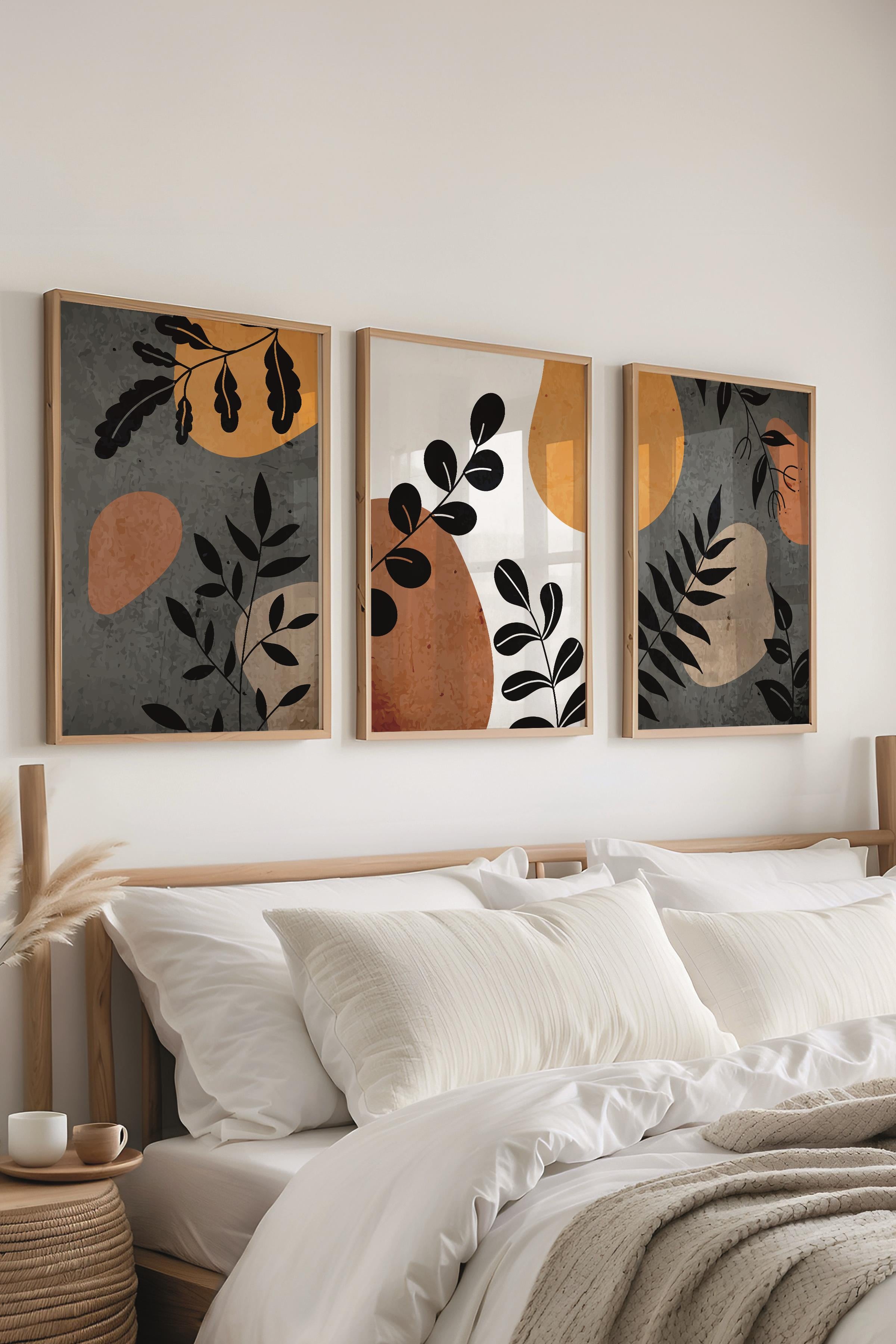 Çerçeveli Tablo Seti, 3 Adet Ahşap Çerçeve ve Boho Temalı Poster Seti, Duvar Tablosu No:300637