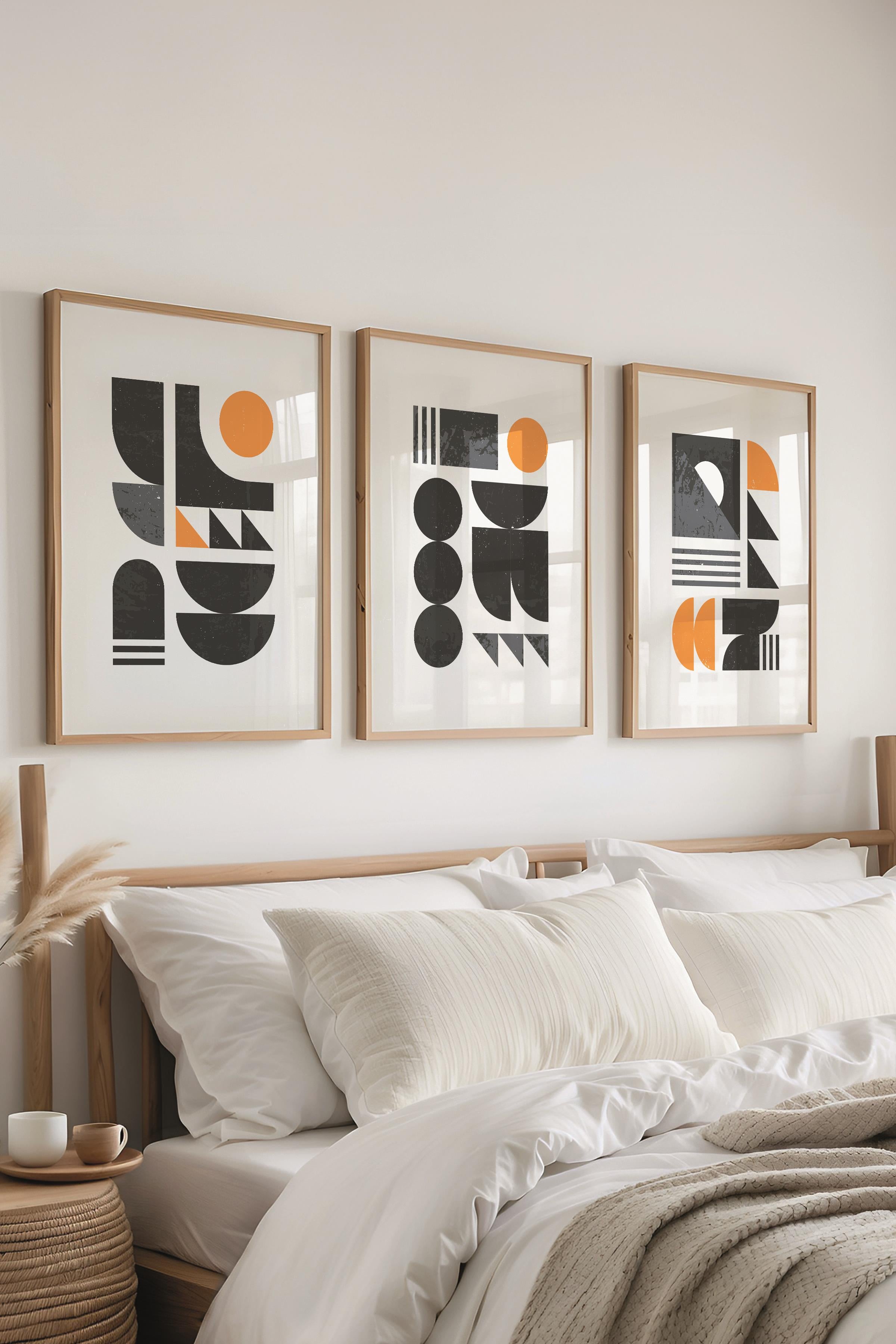 Çerçeveli Tablo Seti, 3 Adet Ahşap Çerçeve ve Geometrik Temalı Poster Seti, Duvar Tablosu No:300644