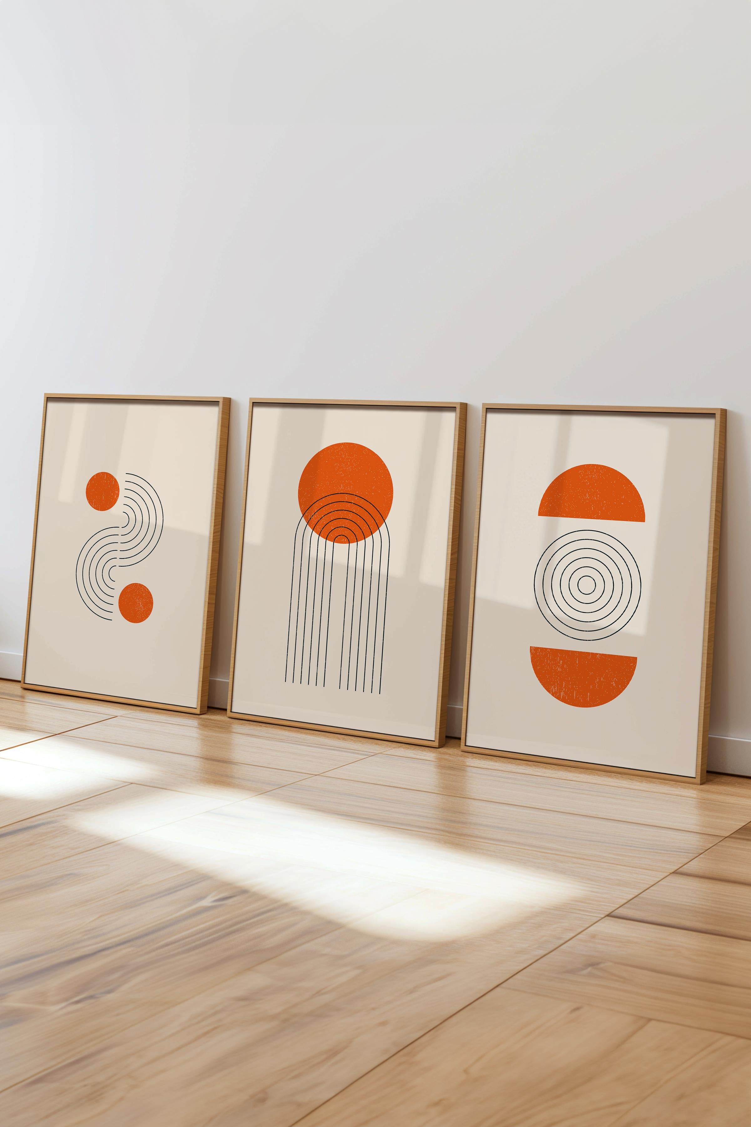 Çerçeveli Tablo Seti, 3 Adet Ahşap Çerçeve ve Geometrik Temalı Poster Seti, Duvar Tablosu No:300645