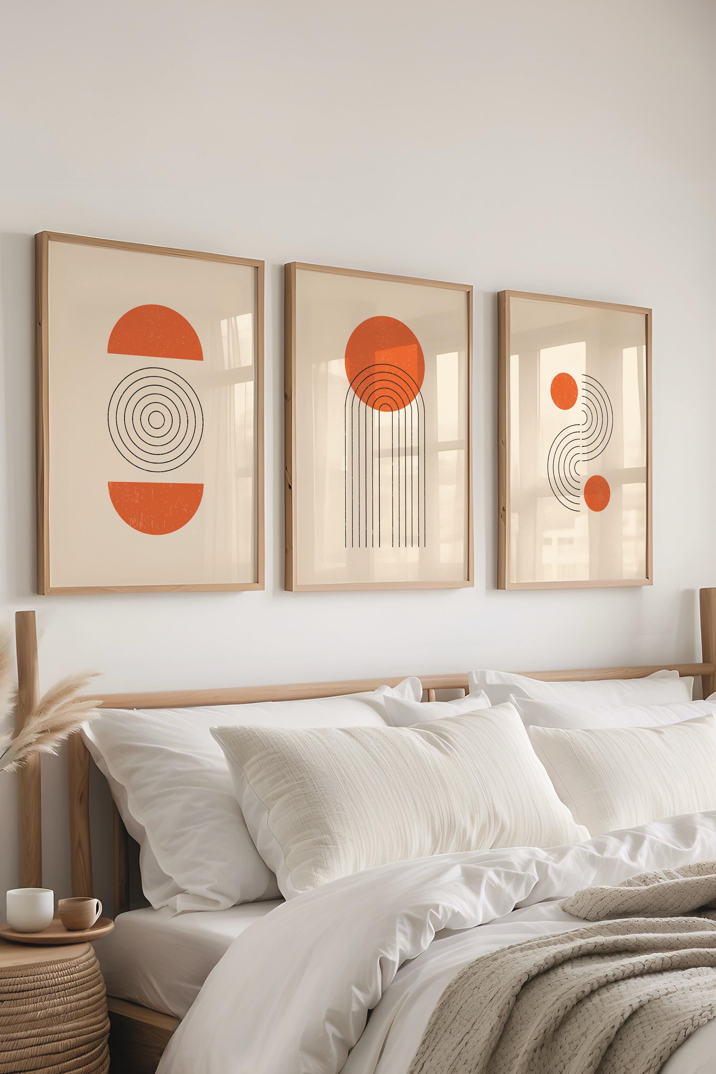 Çerçeveli Tablo Seti, 3 Adet Ahşap Çerçeve ve Geometrik Temalı Poster Seti, Duvar Tablosu No:300645
