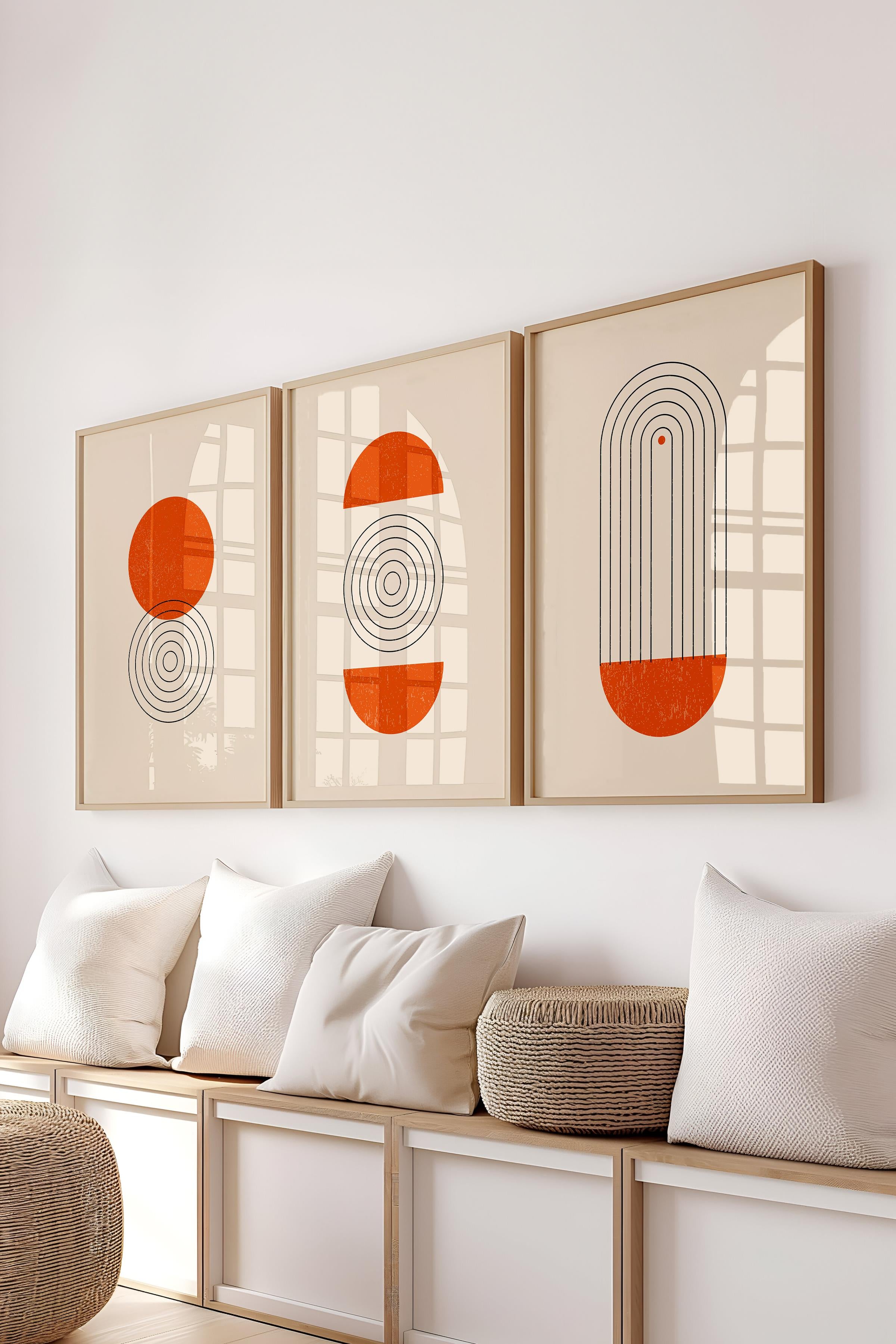 Çerçeveli Tablo Seti, 3 Adet Ahşap Çerçeve ve Geometrik Temalı Poster Seti, Duvar Tablosu No:300646