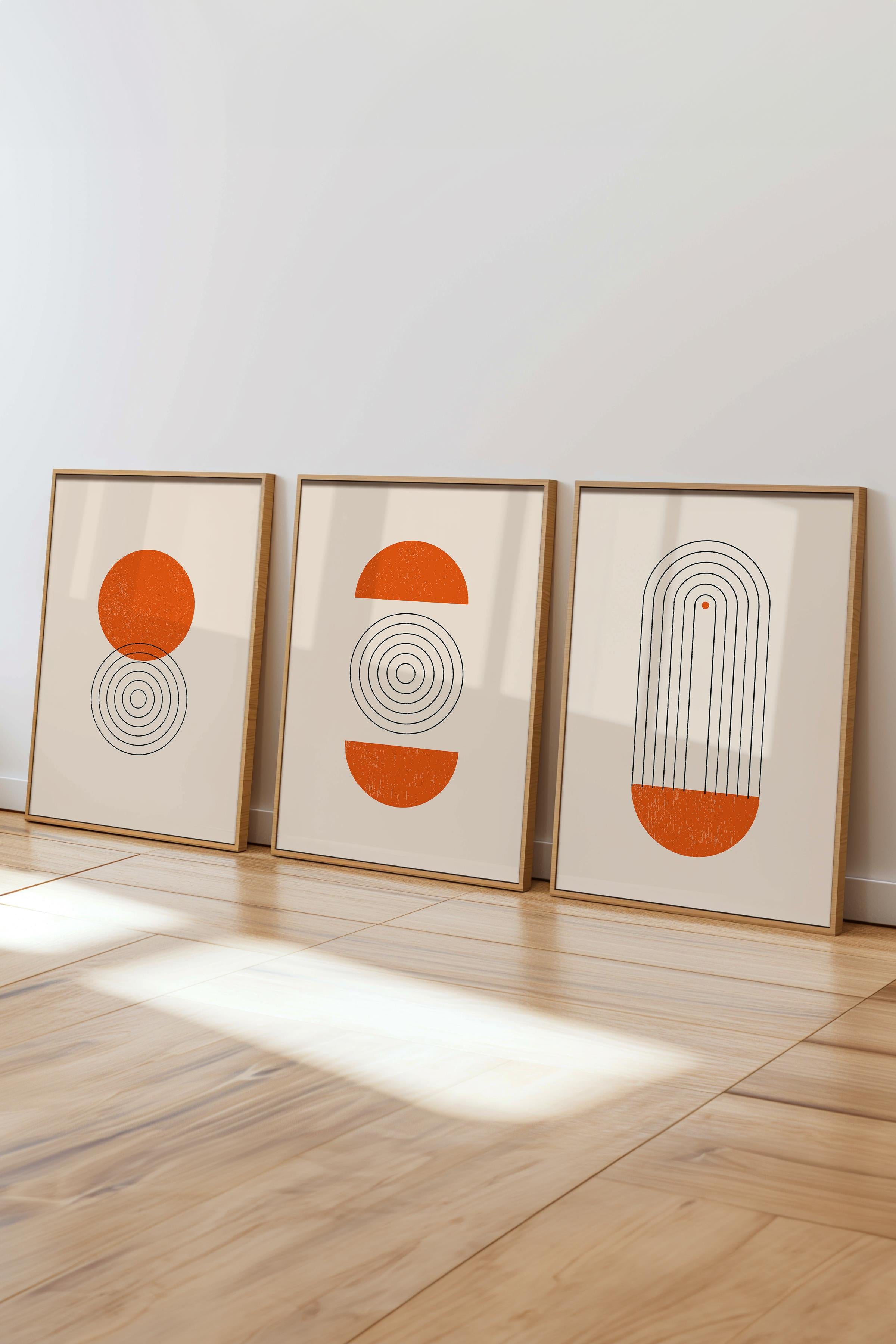 Çerçeveli Tablo Seti, 3 Adet Ahşap Çerçeve ve Geometrik Temalı Poster Seti, Duvar Tablosu No:300646