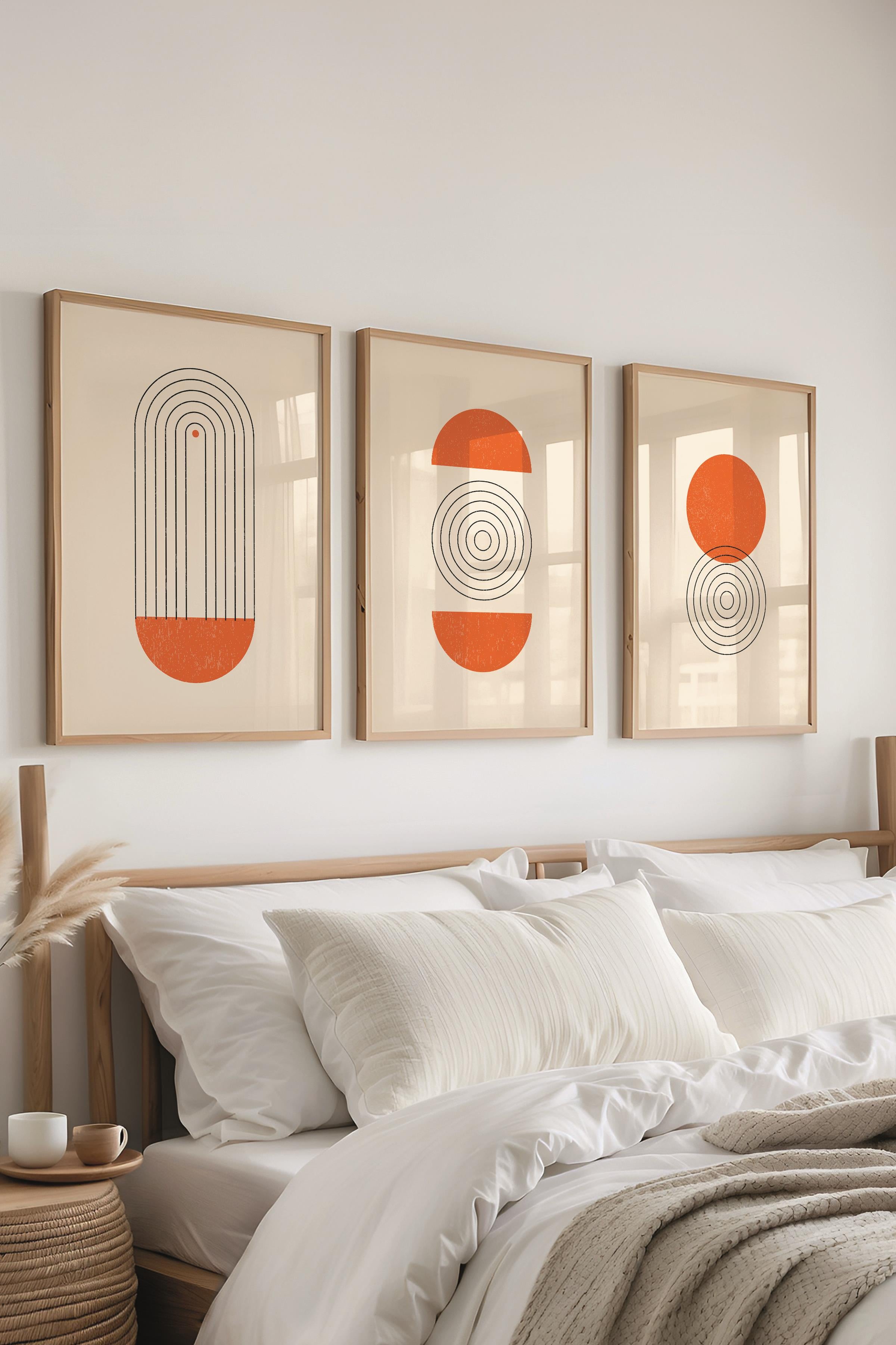 Çerçeveli Tablo Seti, 3 Adet Ahşap Çerçeve ve Geometrik Temalı Poster Seti, Duvar Tablosu No:300646