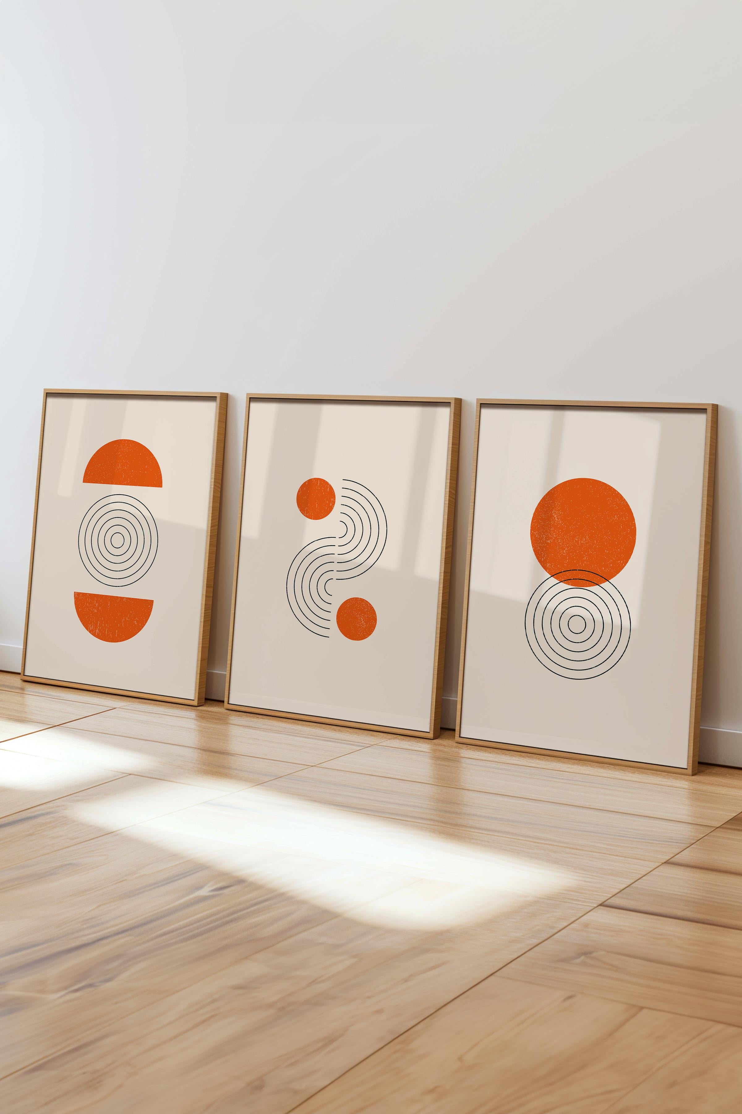 Çerçeveli Tablo Seti, 3 Adet Ahşap Çerçeve ve Geometrik Temalı Poster Seti, Duvar Tablosu No:300647