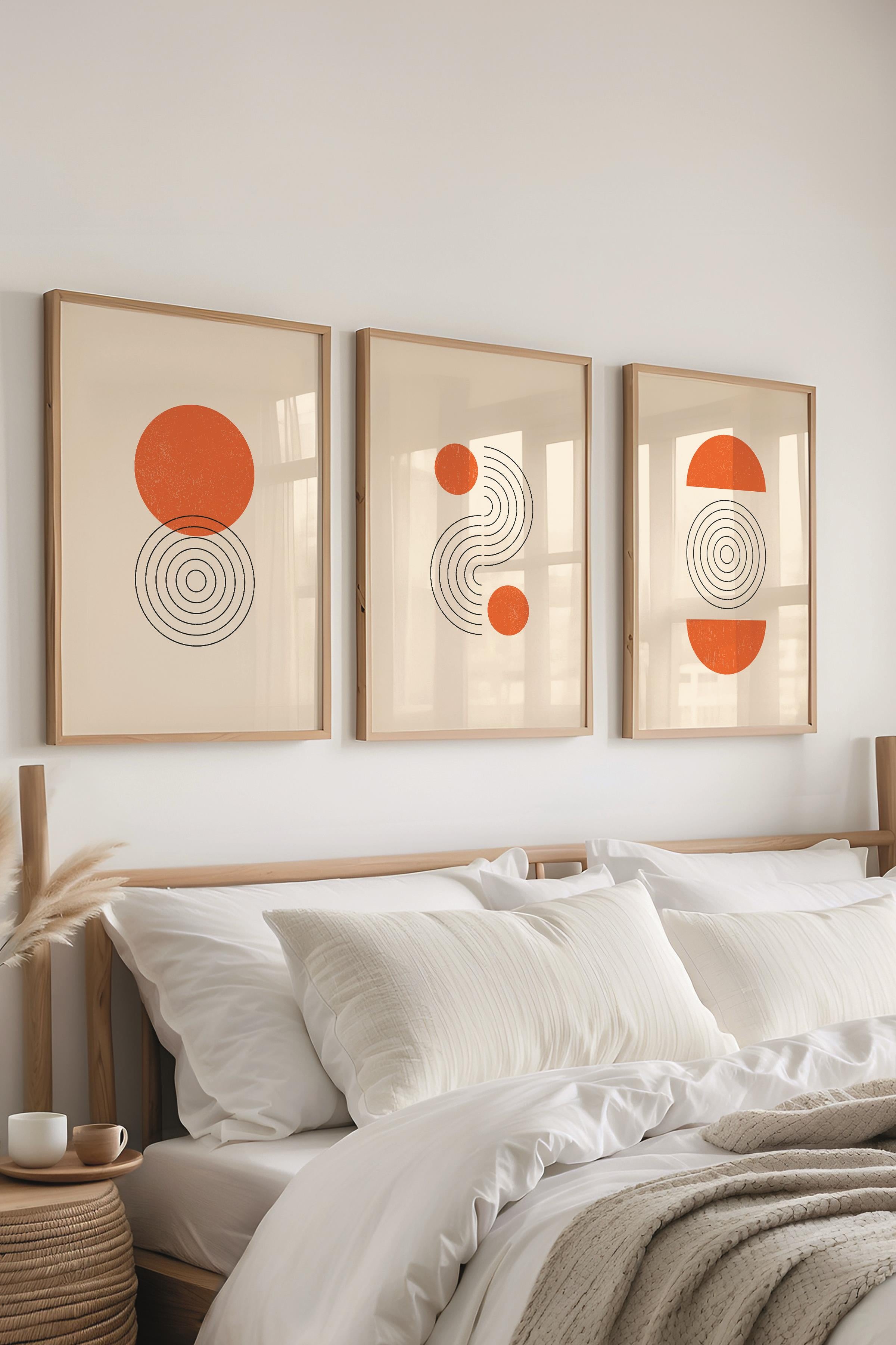 Çerçeveli Tablo Seti, 3 Adet Ahşap Çerçeve ve Geometrik Temalı Poster Seti, Duvar Tablosu No:300647