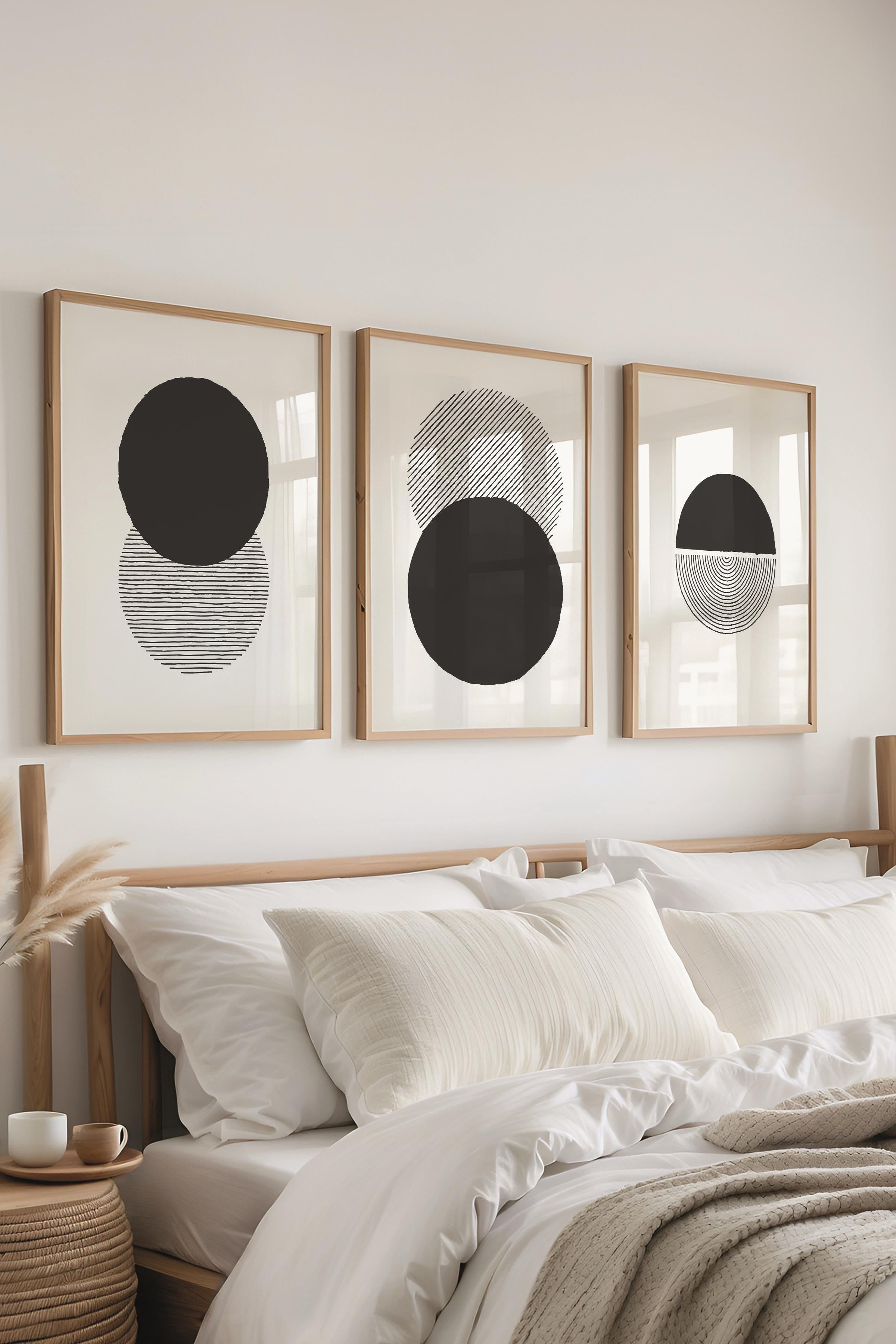 Çerçeveli Tablo Seti, 3 Adet Ahşap Çerçeve ve Geometrik Temalı Poster Seti, Duvar Tablosu No:300657