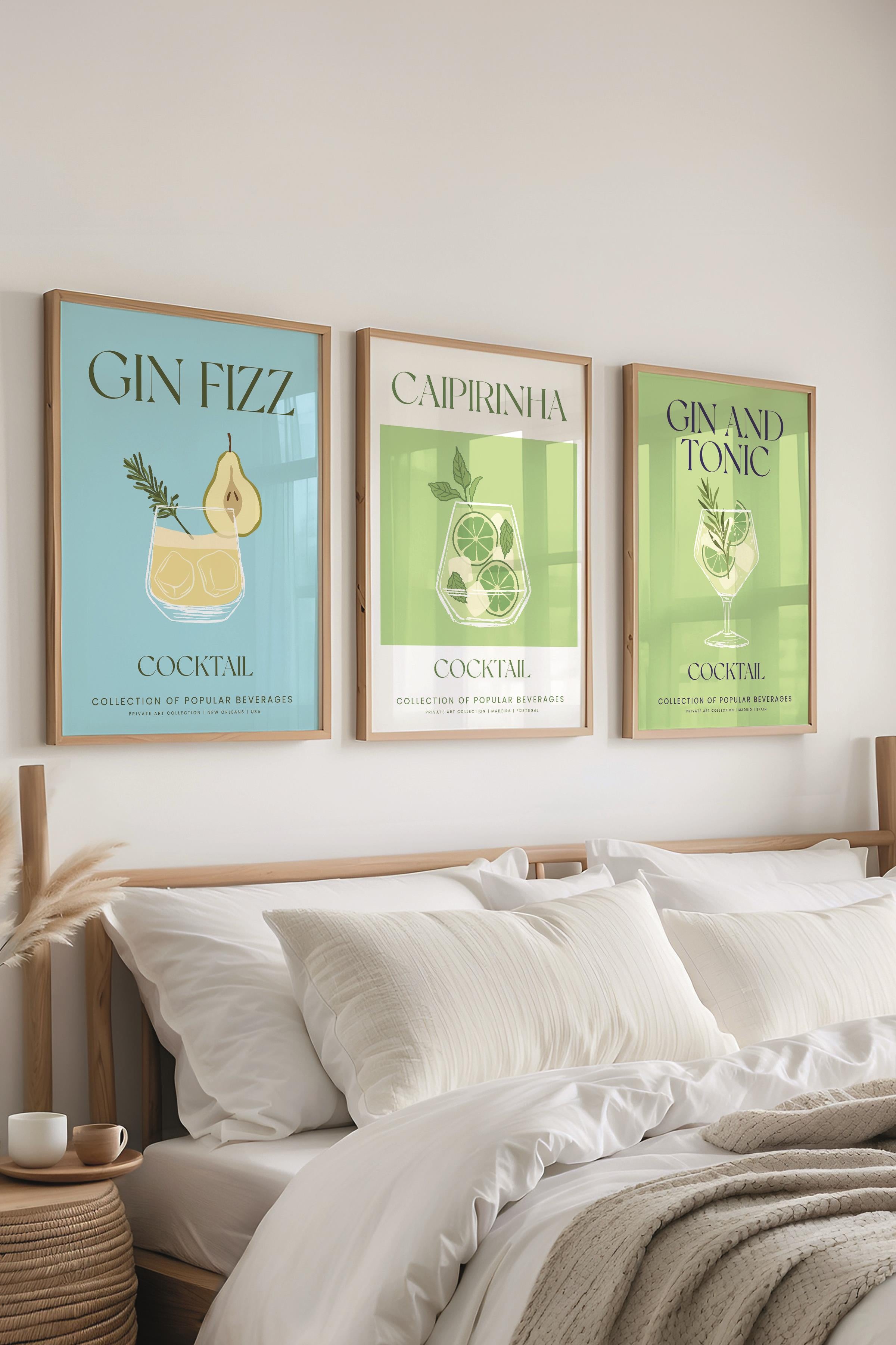 Çerçeveli Tablo Seti, 3 Adet Ahşap Çerçeve ve Kokteyl Çizim Temalı Poster Seti, No:300535