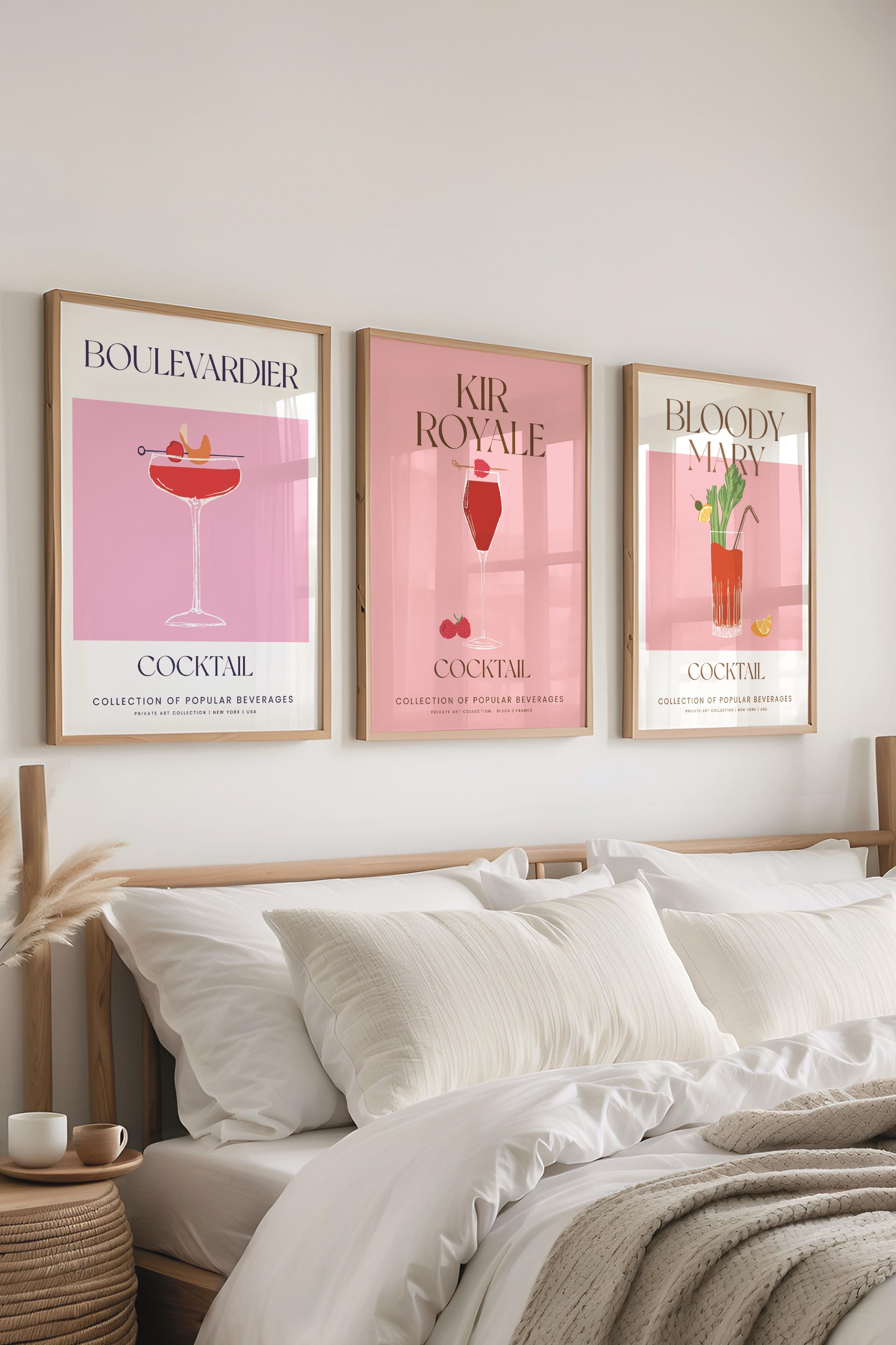Çerçeveli Tablo Seti, 3 Adet Ahşap Çerçeve ve Kokteyl Çizim Temalı Poster Seti, No:300537