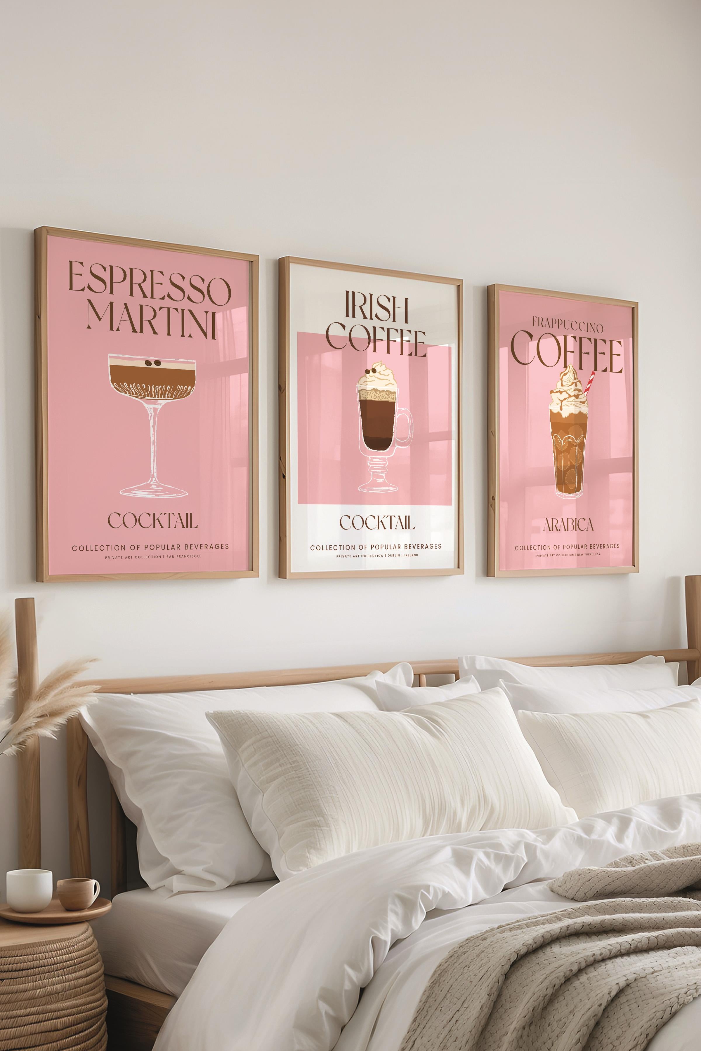 Çerçeveli Tablo Seti, 3 Adet Ahşap Çerçeve ve Kokteyl Çizim Temalı Poster Seti, No:300538