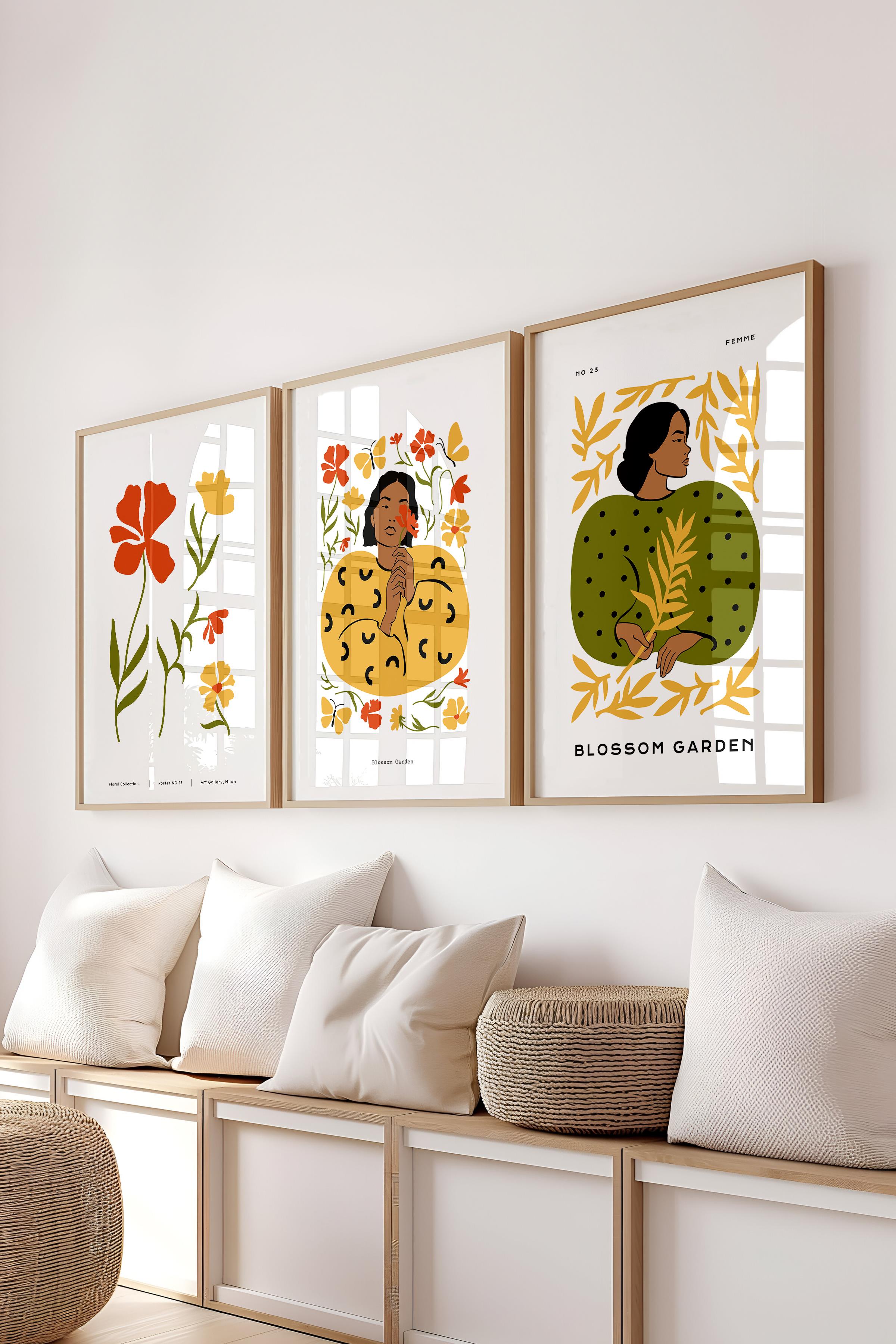 Çerçeveli Tablo Seti, 3 Adet Ahşap Çerçeve ve Minimalist Boho Temalı Poster Seti, No:300507