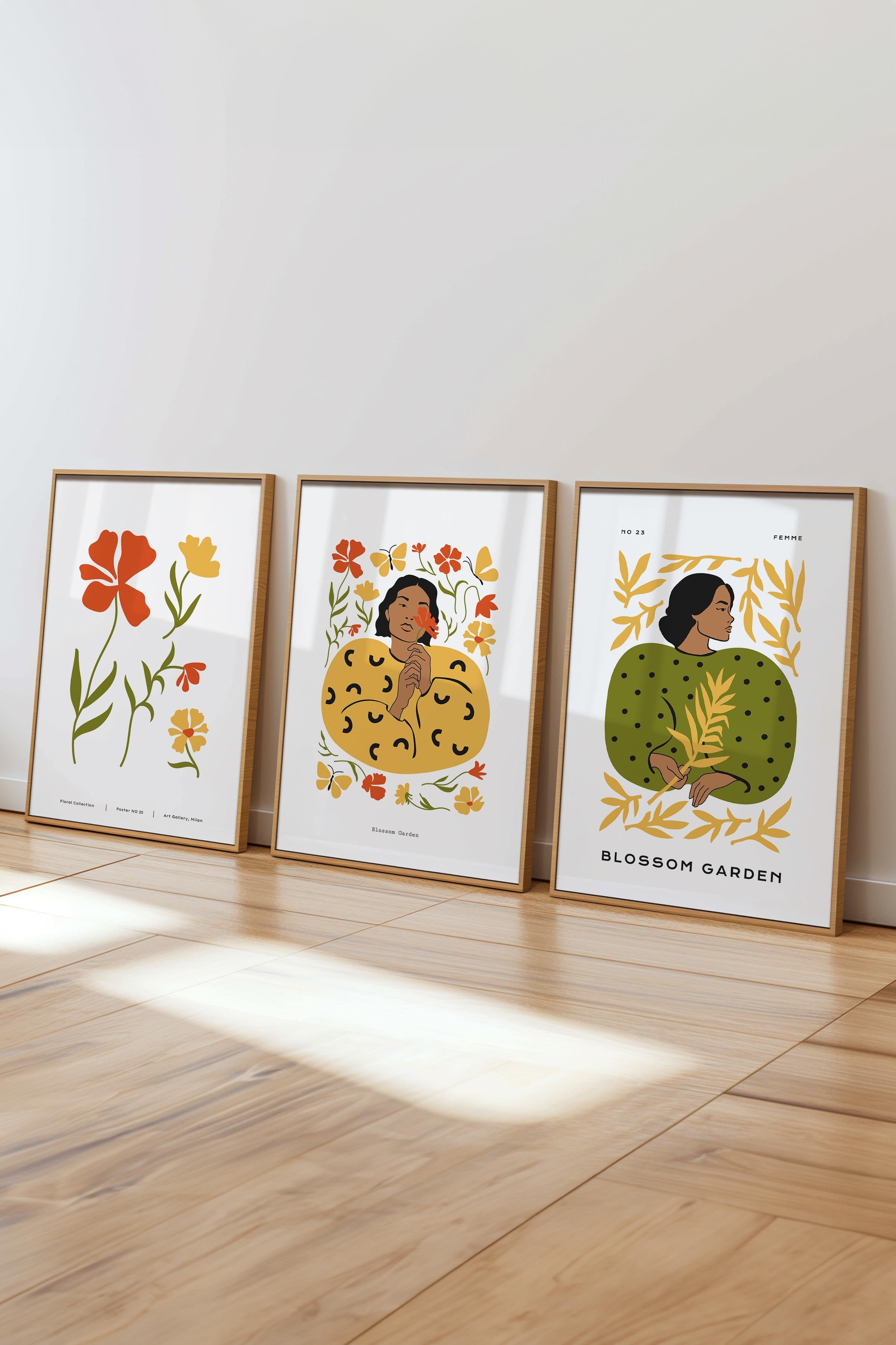Çerçeveli Tablo Seti, 3 Adet Ahşap Çerçeve ve Minimalist Boho Temalı Poster Seti, No:300507