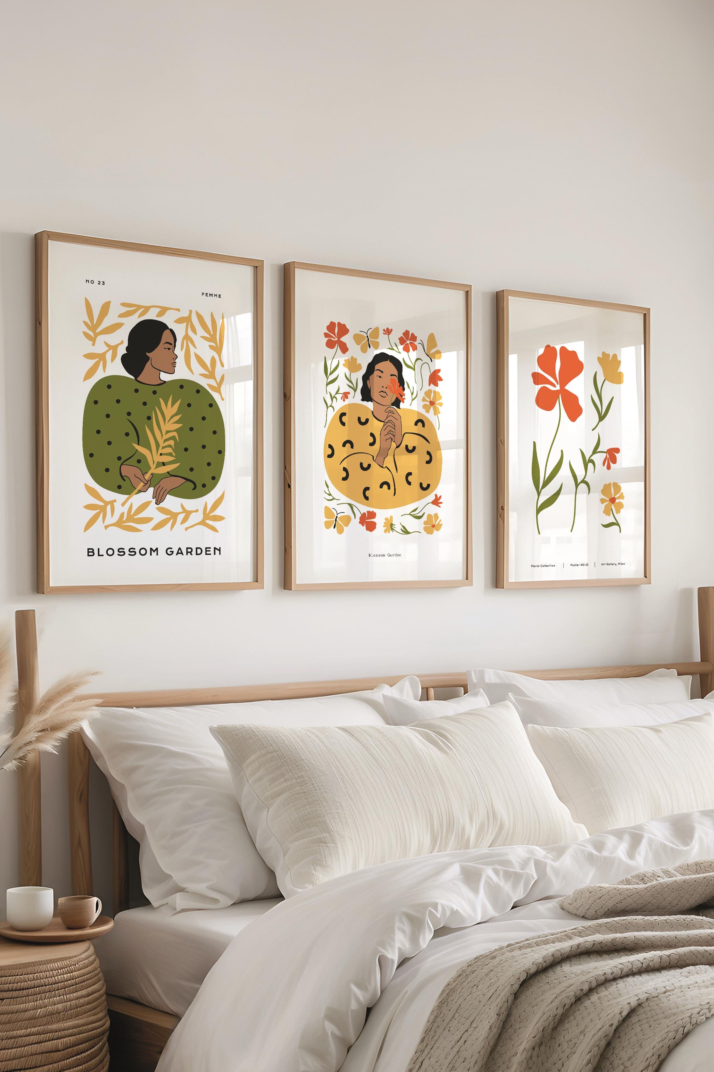 Çerçeveli Tablo Seti, 3 Adet Ahşap Çerçeve ve Minimalist Boho Temalı Poster Seti, No:300507