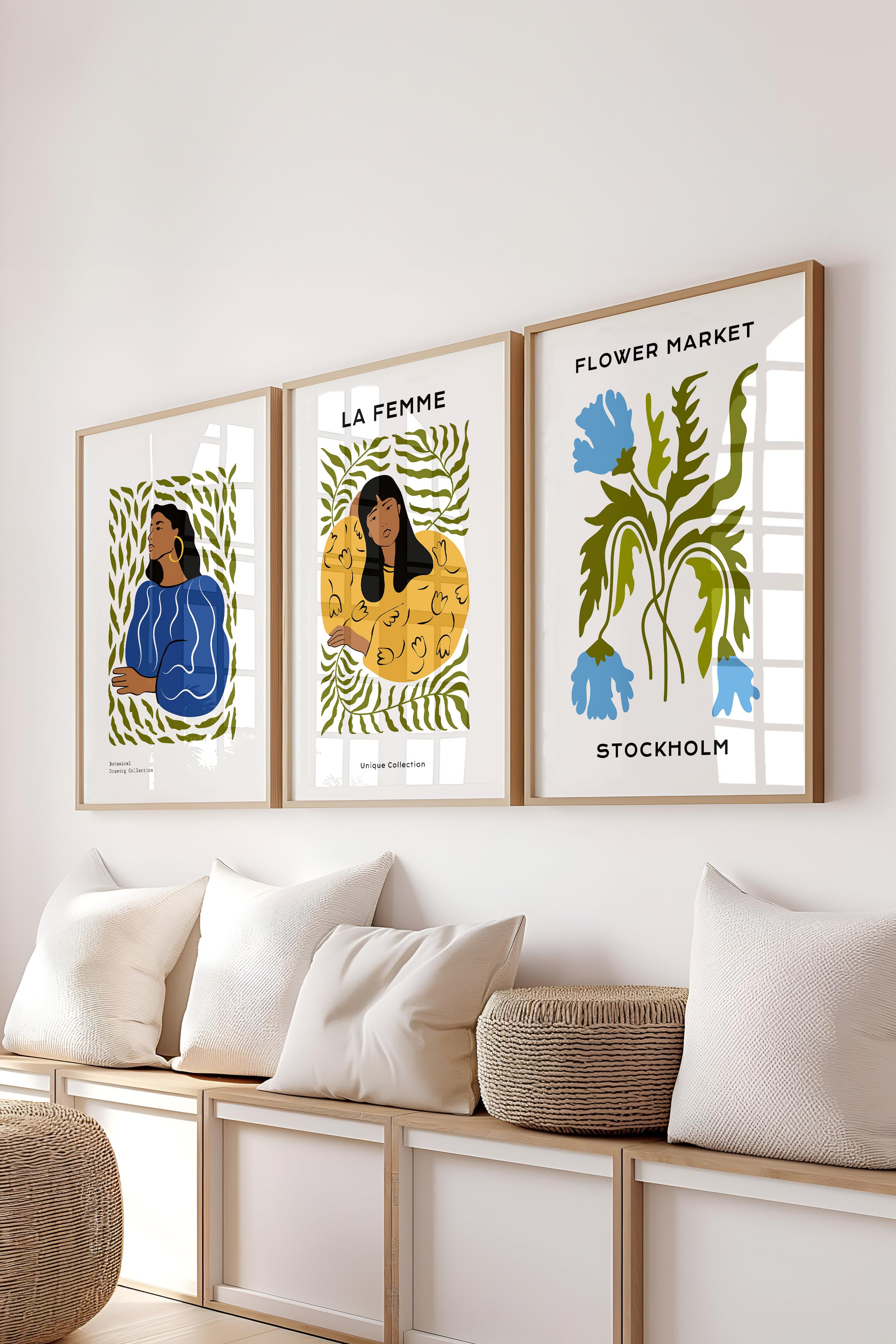 Çerçeveli Tablo Seti, 3 Adet Ahşap Çerçeve ve Minimalist Boho Temalı Poster Seti, No:300508