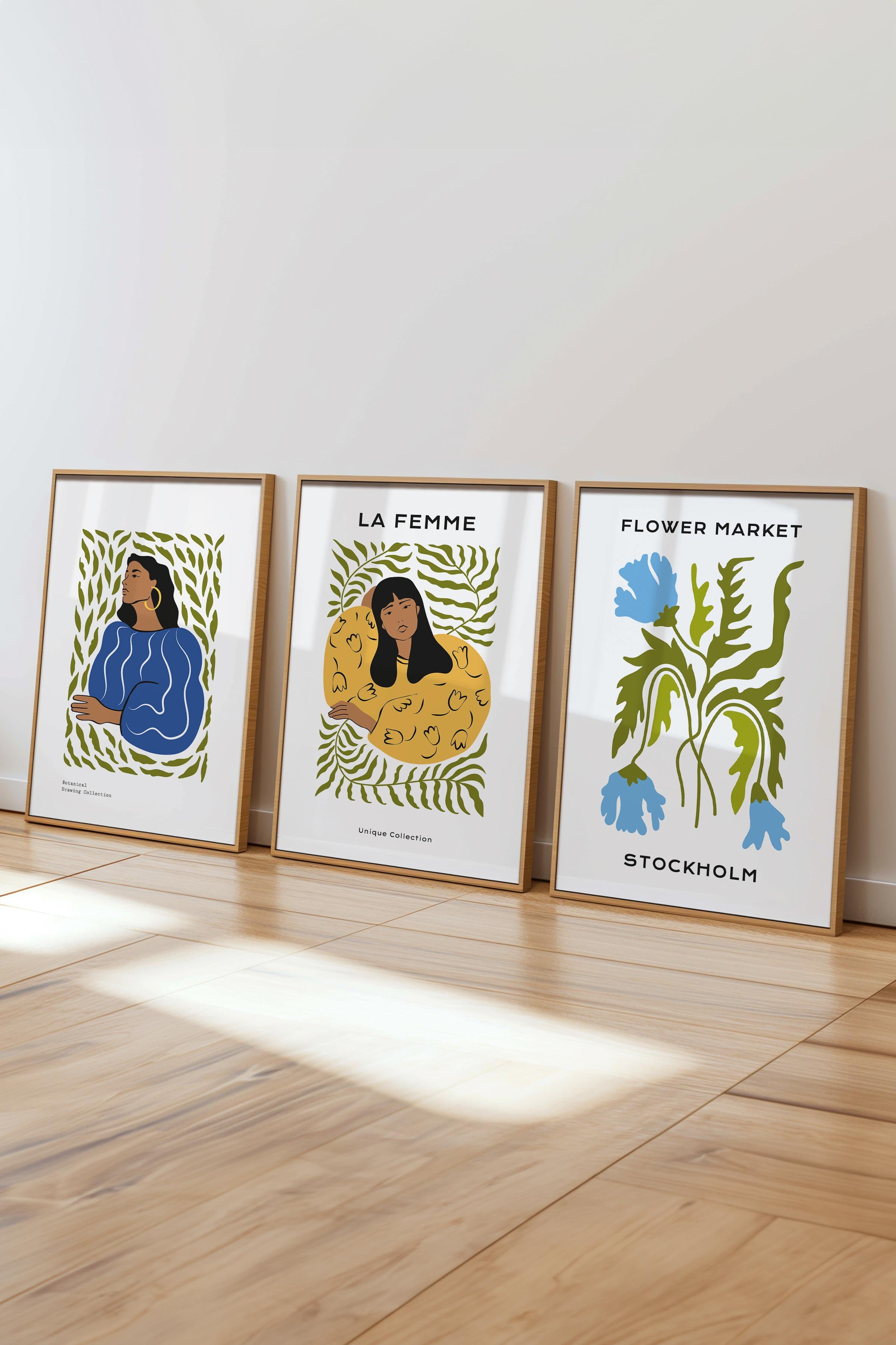 Çerçeveli Tablo Seti, 3 Adet Ahşap Çerçeve ve Minimalist Boho Temalı Poster Seti, No:300508