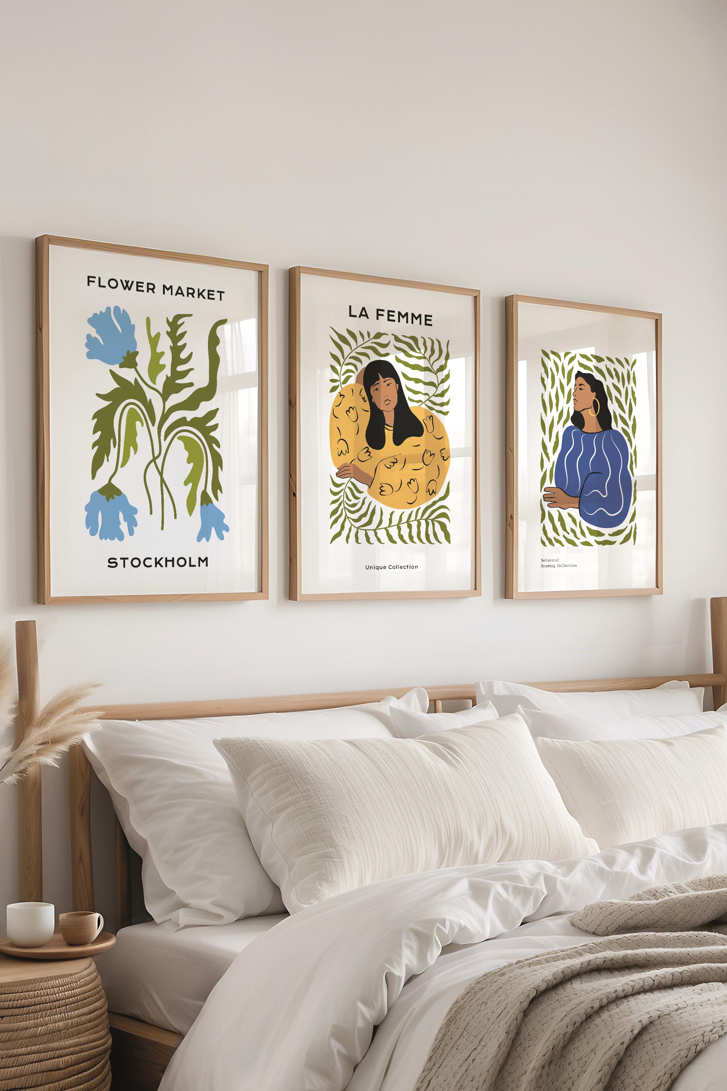 Çerçeveli Tablo Seti, 3 Adet Ahşap Çerçeve ve Minimalist Boho Temalı Poster Seti, No:300508