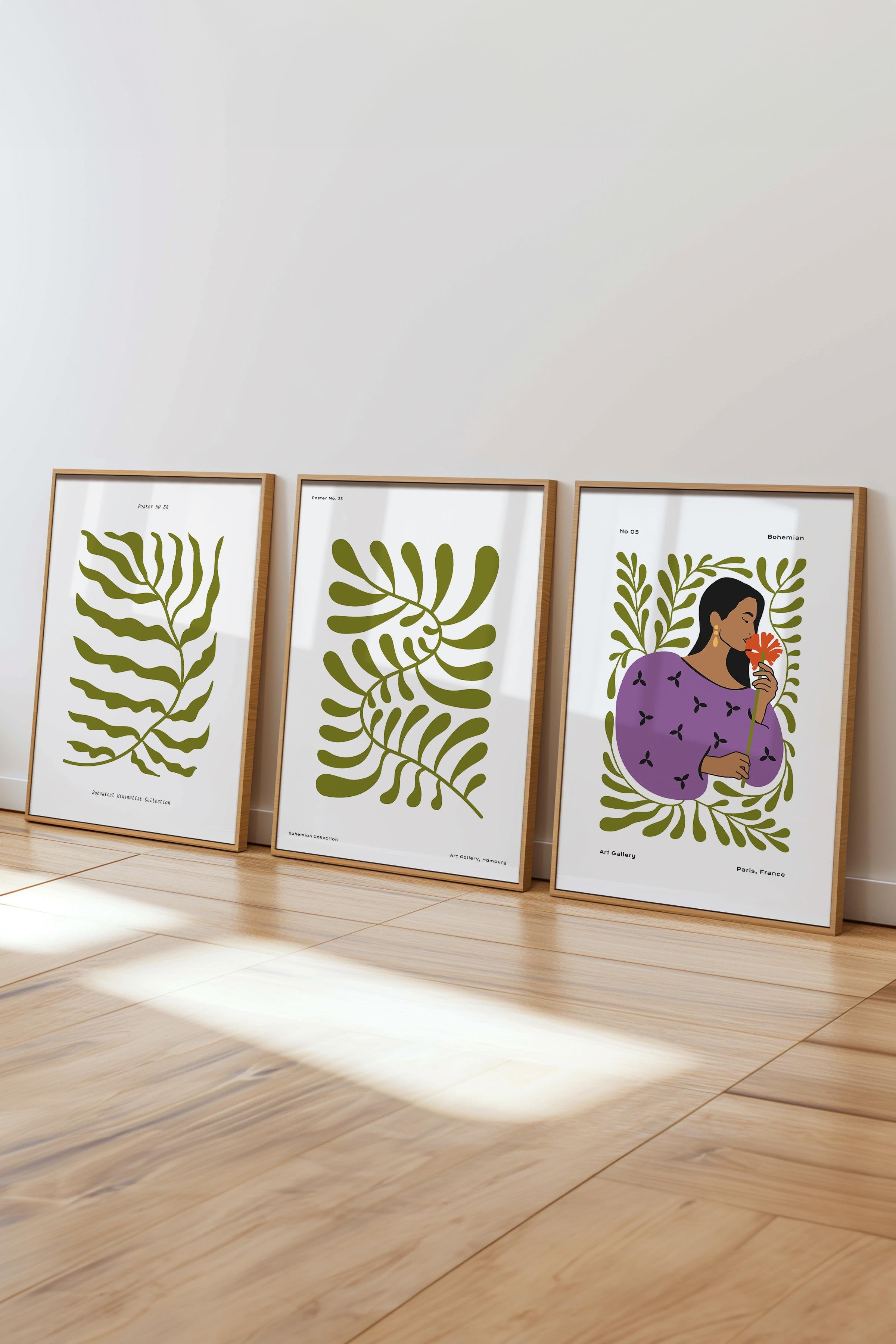 Çerçeveli Tablo Seti, 3 Adet Ahşap Çerçeve ve Minimalist Boho Temalı Poster Seti, No:300509