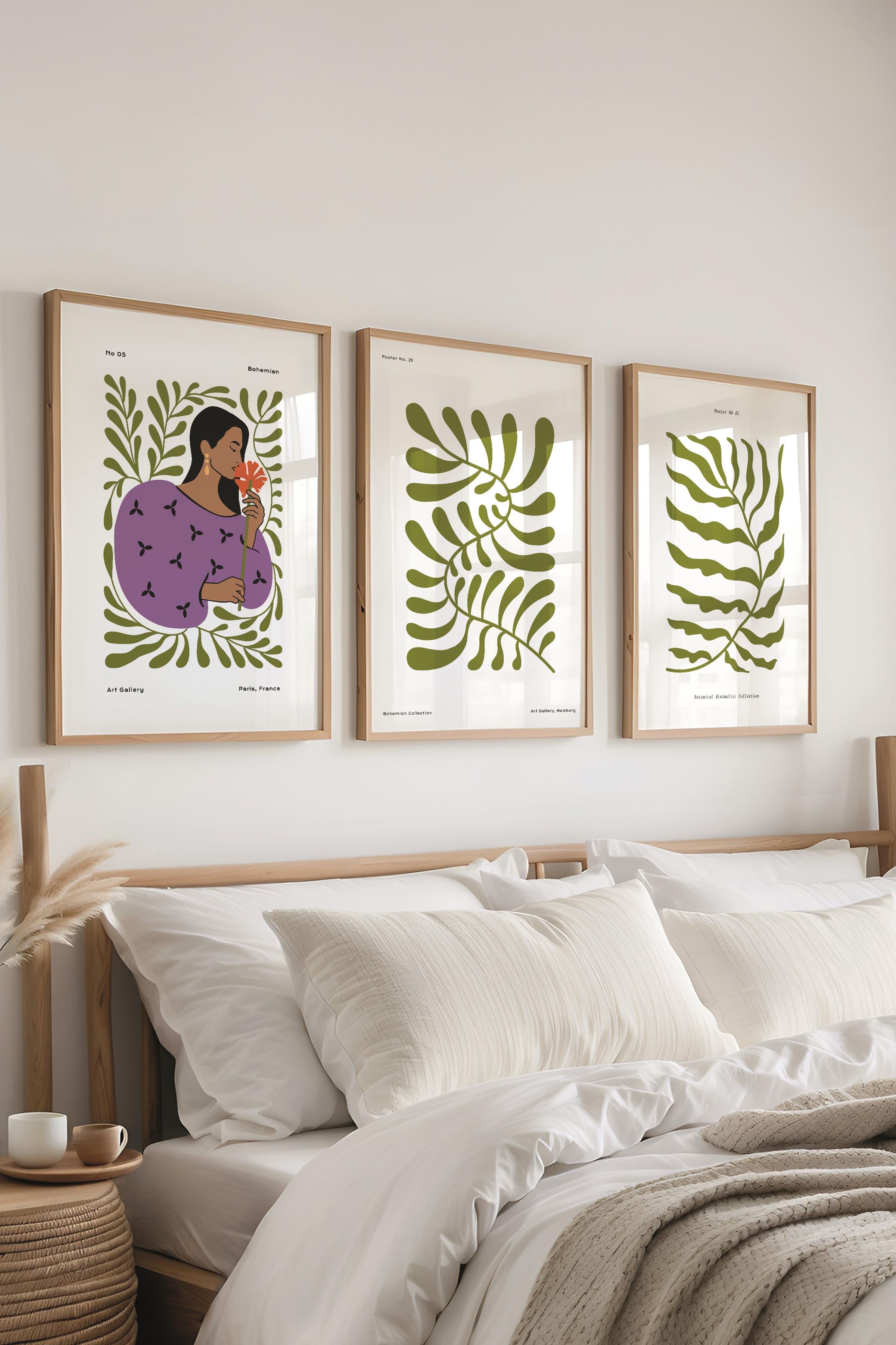 Çerçeveli Tablo Seti, 3 Adet Ahşap Çerçeve ve Minimalist Boho Temalı Poster Seti, No:300509