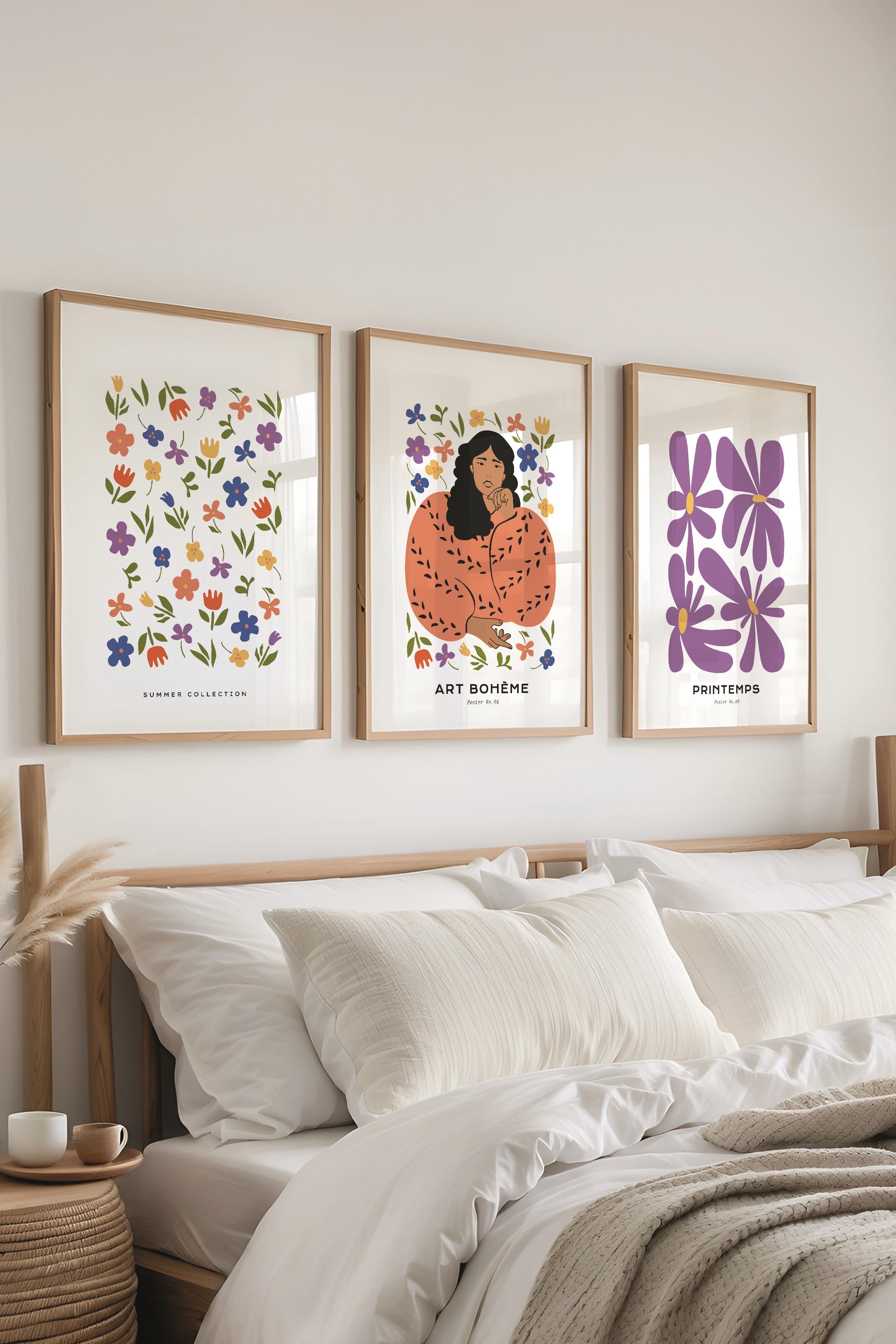 Çerçeveli Tablo Seti, 3 Adet Ahşap Çerçeve ve Minimalist Boho Temalı Poster Seti, No:300510