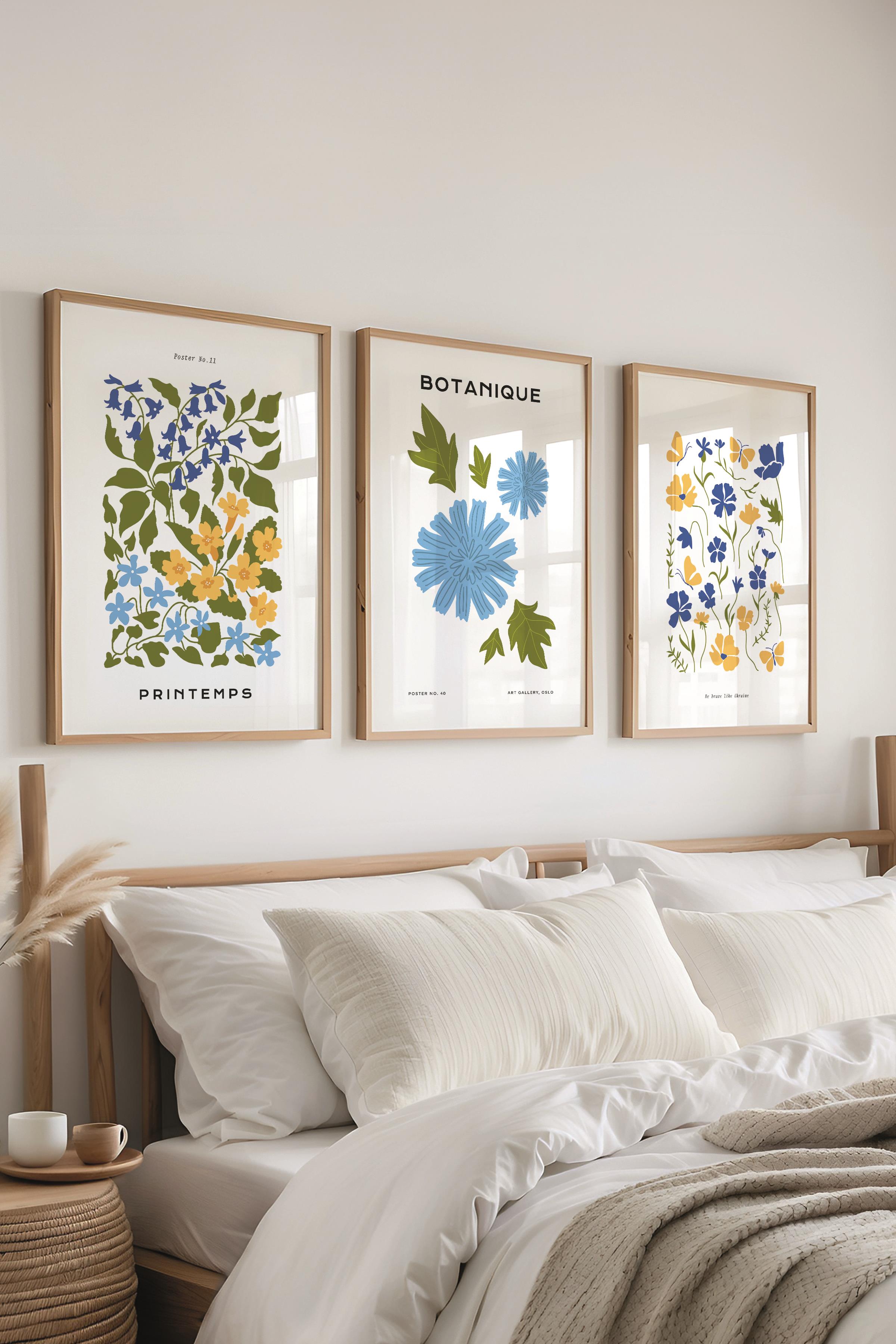 Çerçeveli Tablo Seti, 3 Adet Ahşap Çerçeve ve Minimalist Boho Temalı Poster Seti, No:300511