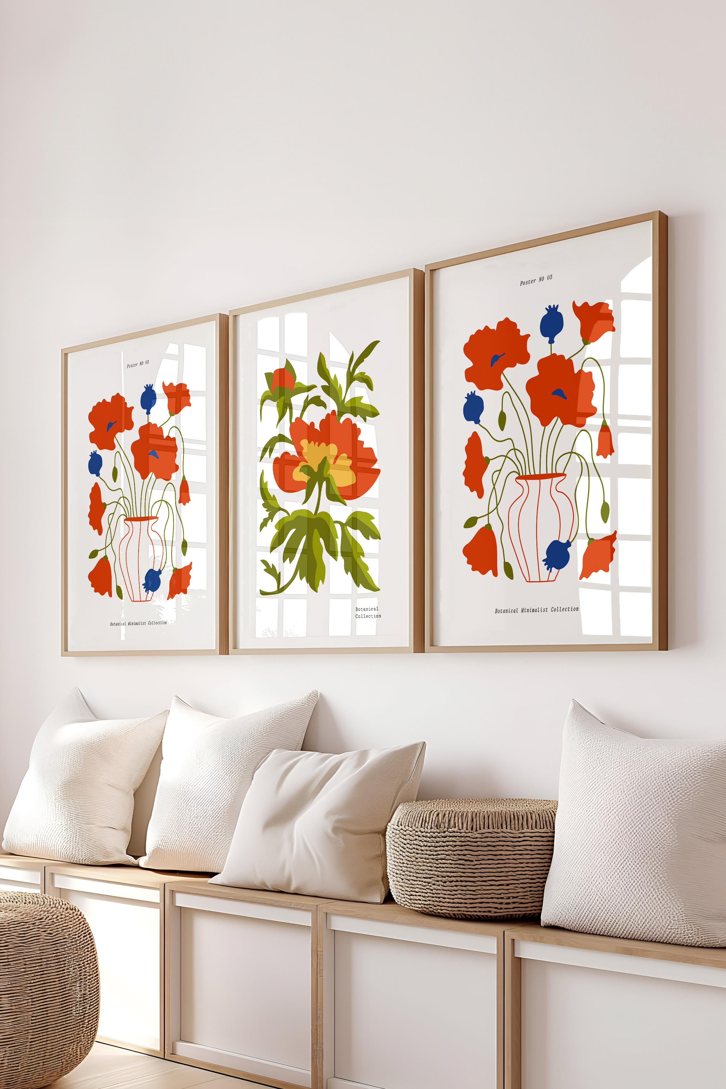 Çerçeveli Tablo Seti, 3 Adet Ahşap Çerçeve ve Minimalist Boho Temalı Poster Seti, No:300512