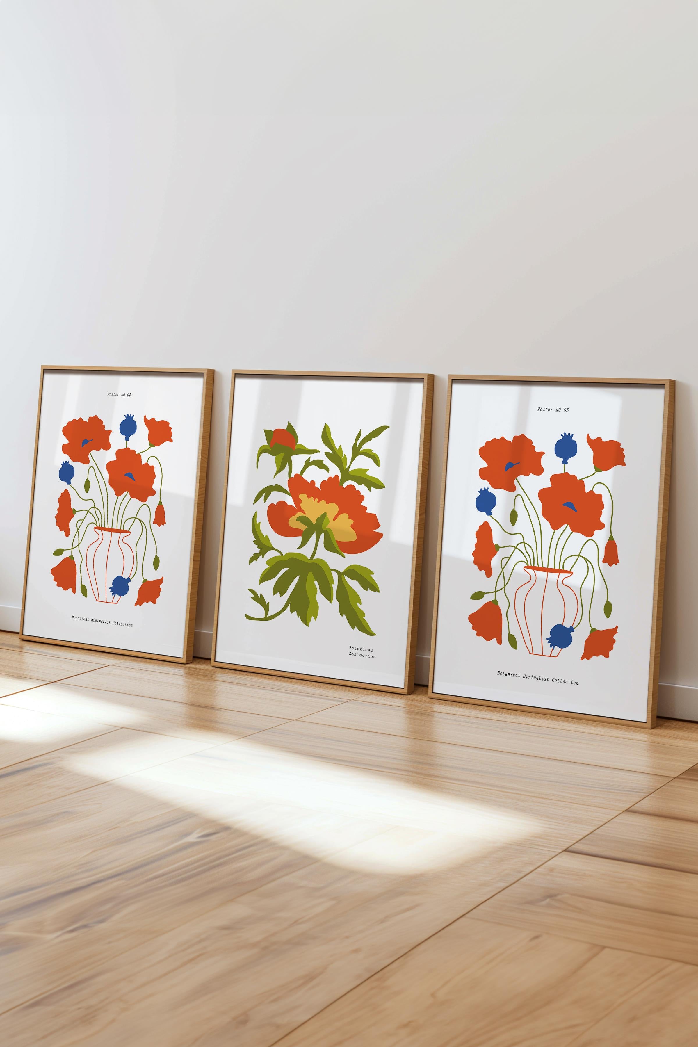 Çerçeveli Tablo Seti, 3 Adet Ahşap Çerçeve ve Minimalist Boho Temalı Poster Seti, No:300512