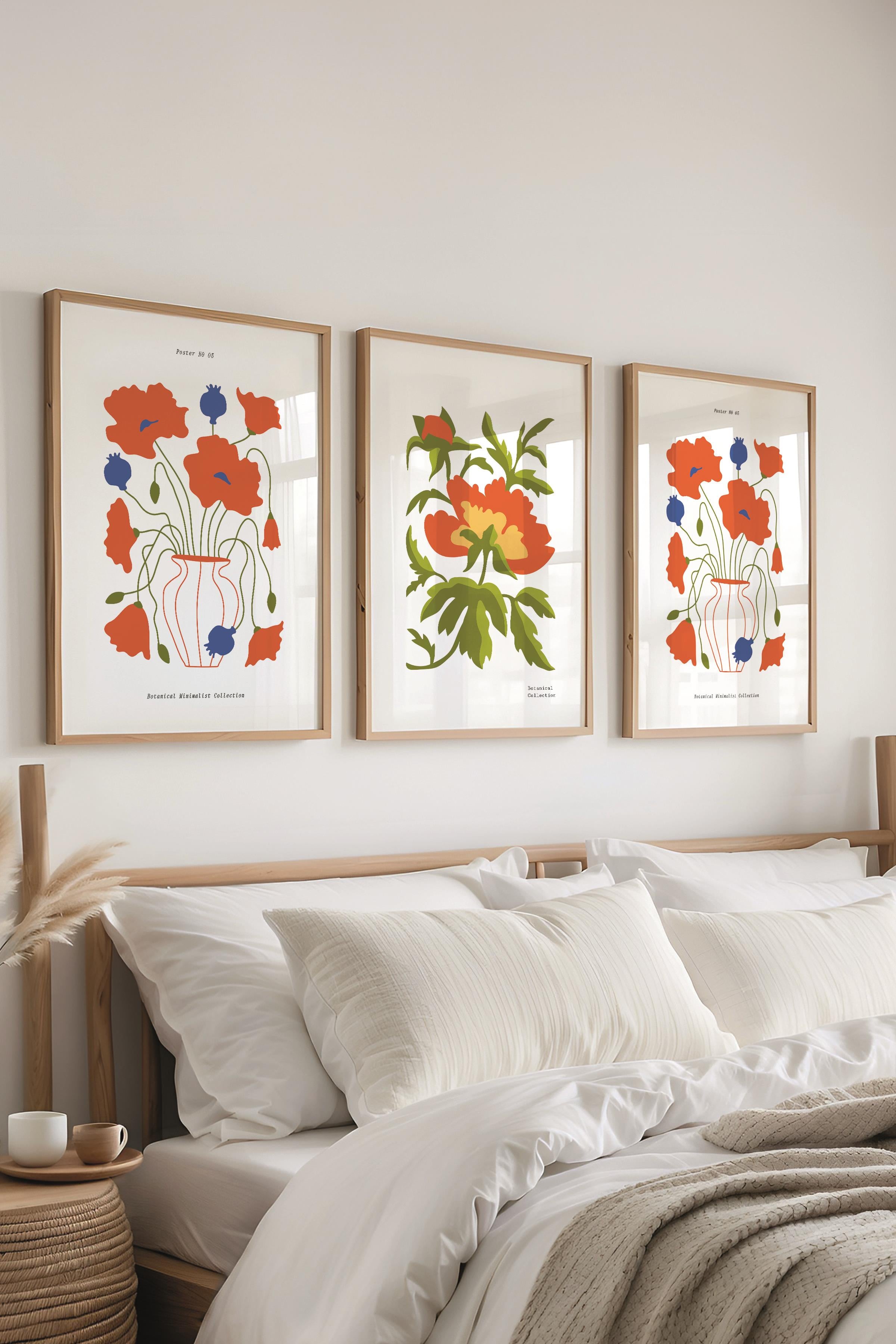 Çerçeveli Tablo Seti, 3 Adet Ahşap Çerçeve ve Minimalist Boho Temalı Poster Seti, No:300512