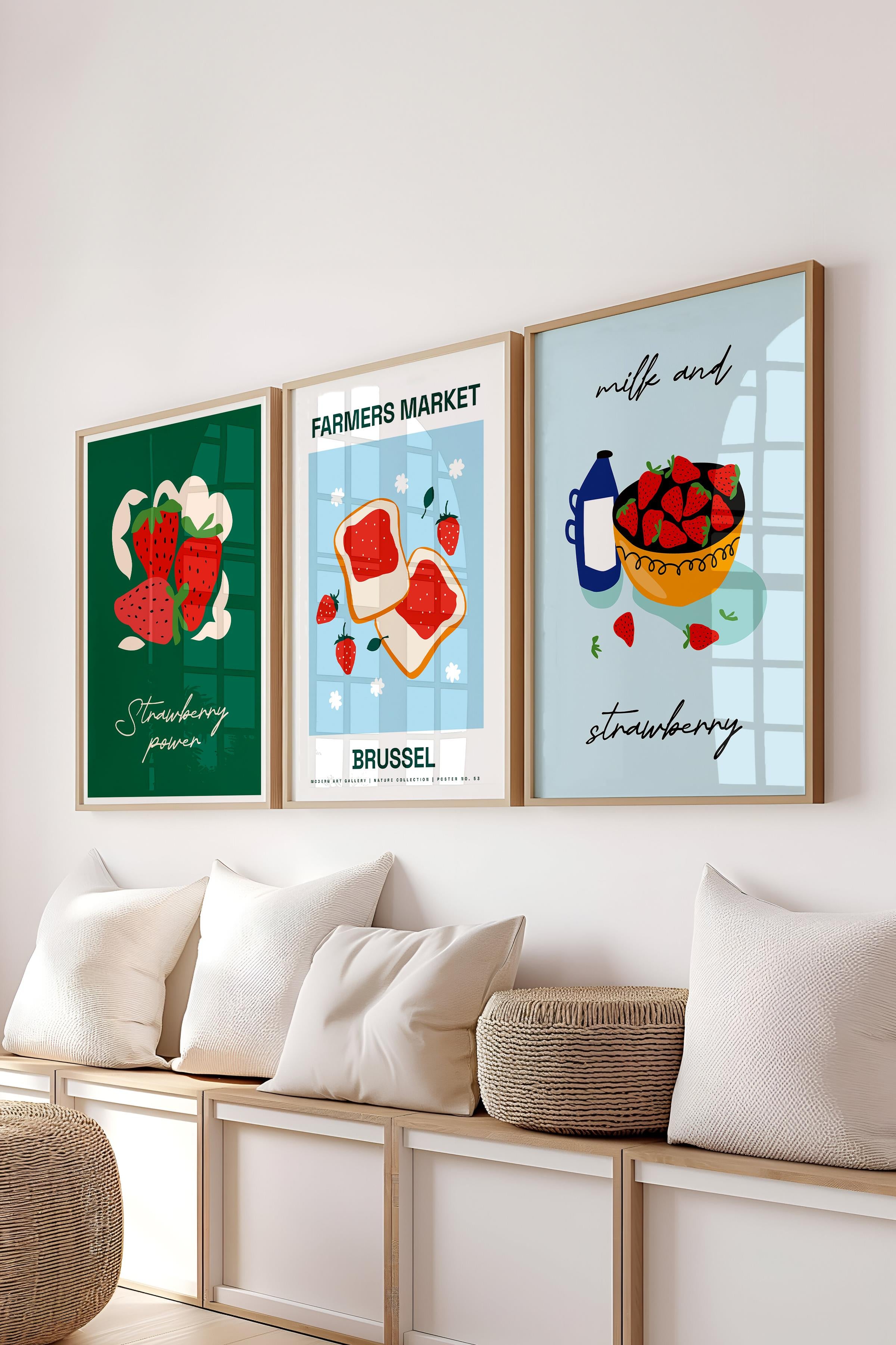Çerçeveli Tablo Seti, 3 Adet Ahşap Çerçeve ve Minimalist Boho Temalı Poster Seti, No:300513