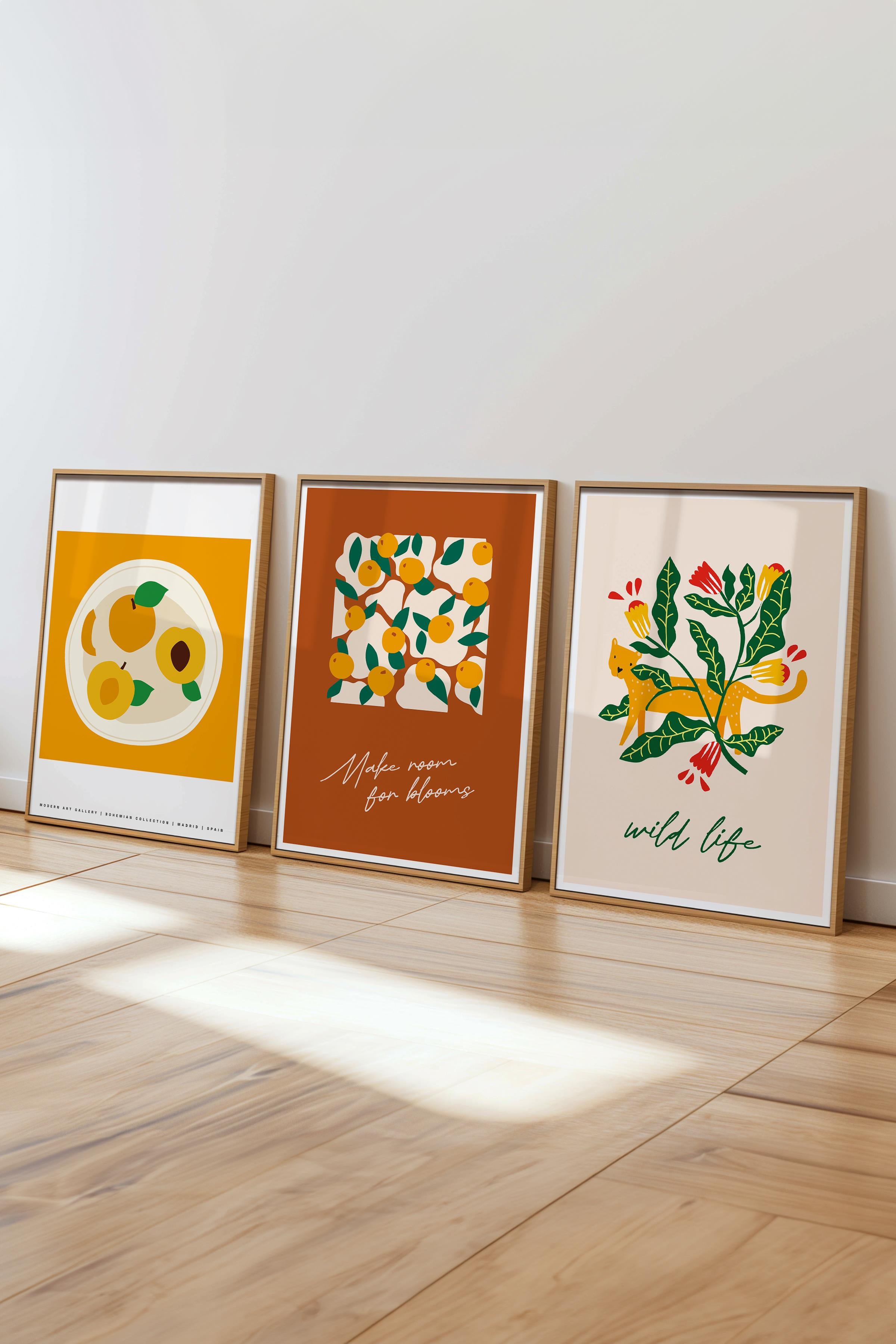 Çerçeveli Tablo Seti, 3 Adet Ahşap Çerçeve ve Minimalist Boho Temalı Poster Seti, No:300514