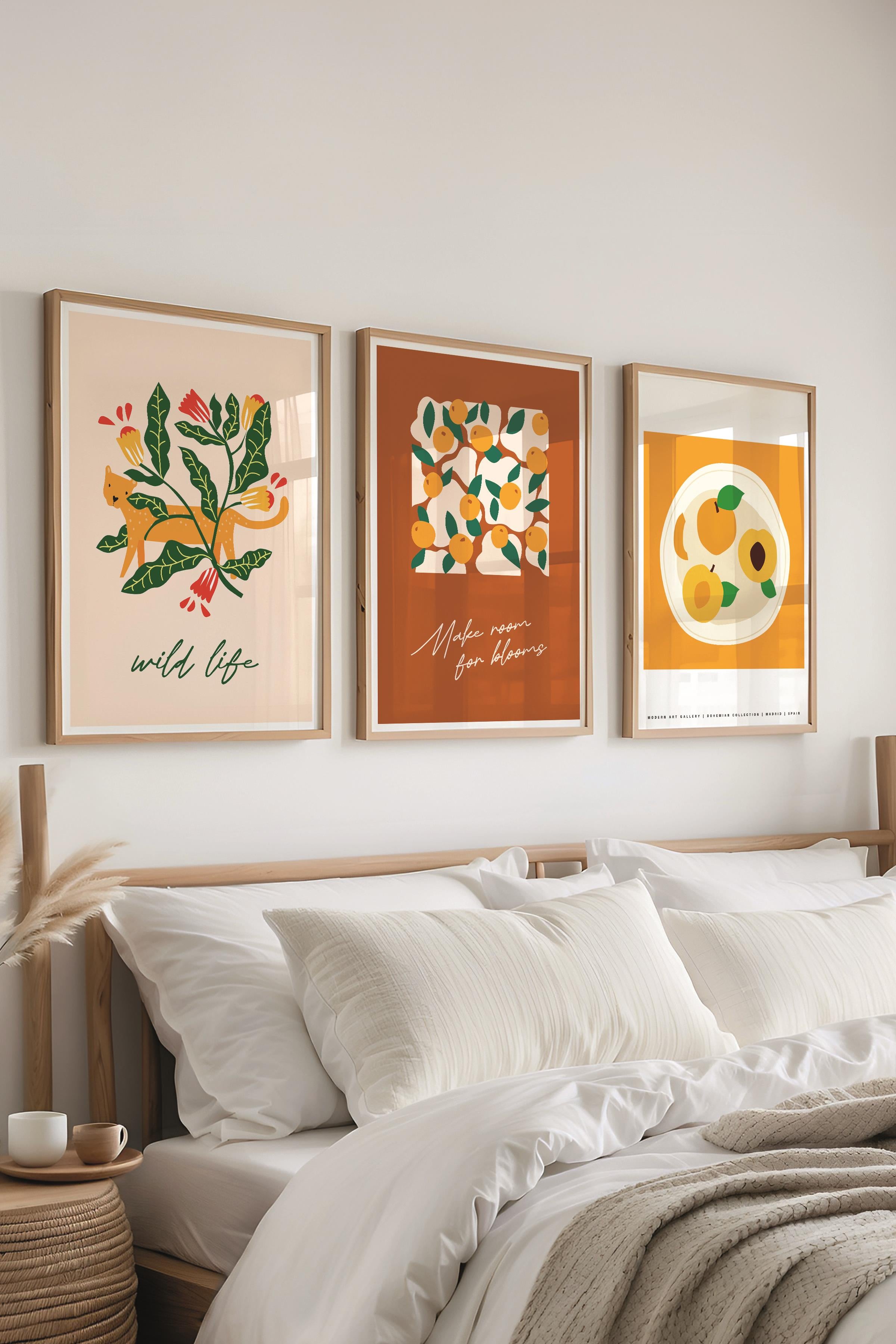 Çerçeveli Tablo Seti, 3 Adet Ahşap Çerçeve ve Minimalist Boho Temalı Poster Seti, No:300514