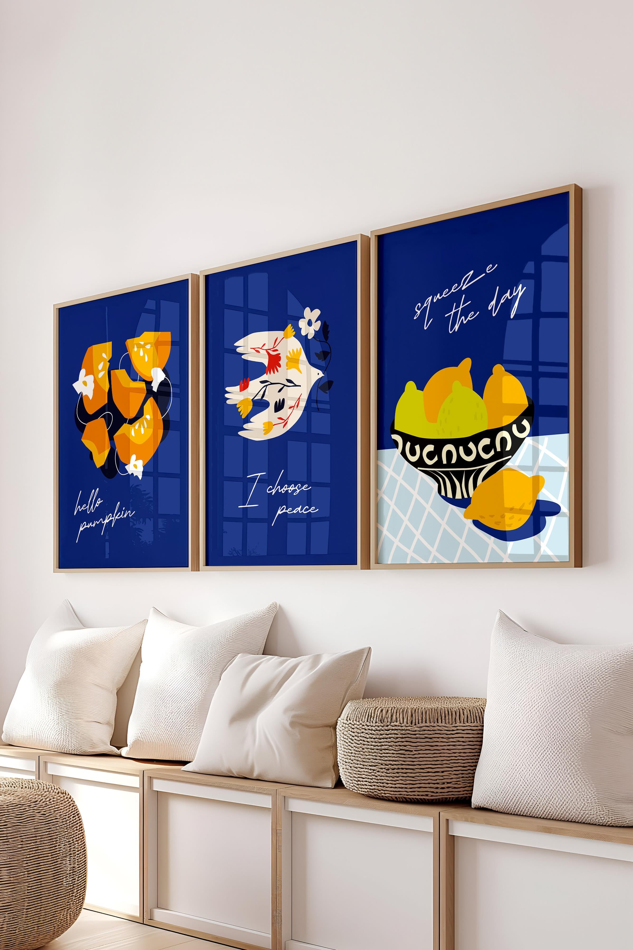 Çerçeveli Tablo Seti, 3 Adet Ahşap Çerçeve ve Minimalist Boho Temalı Poster Seti, No:300515