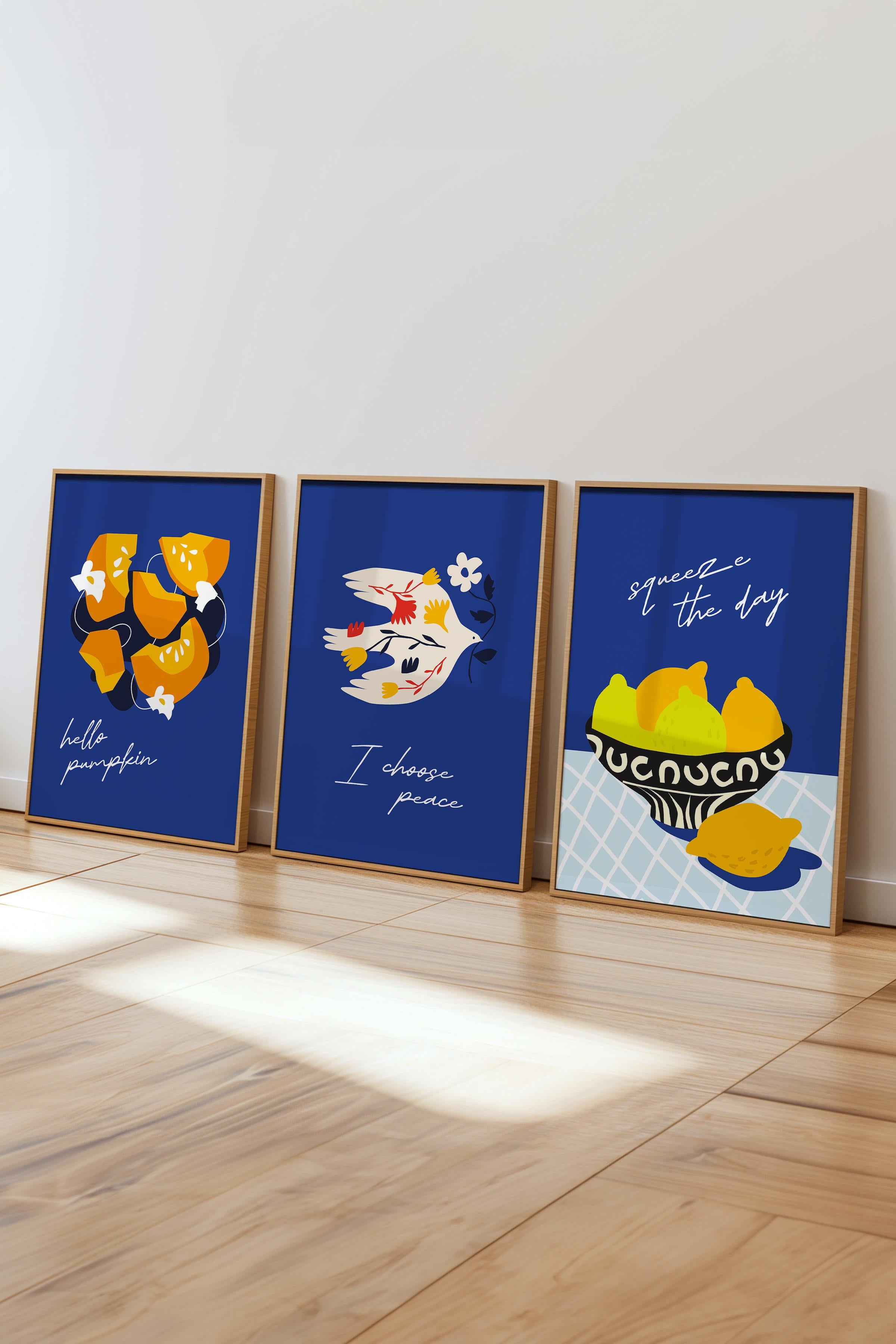 Çerçeveli Tablo Seti, 3 Adet Ahşap Çerçeve ve Minimalist Boho Temalı Poster Seti, No:300515