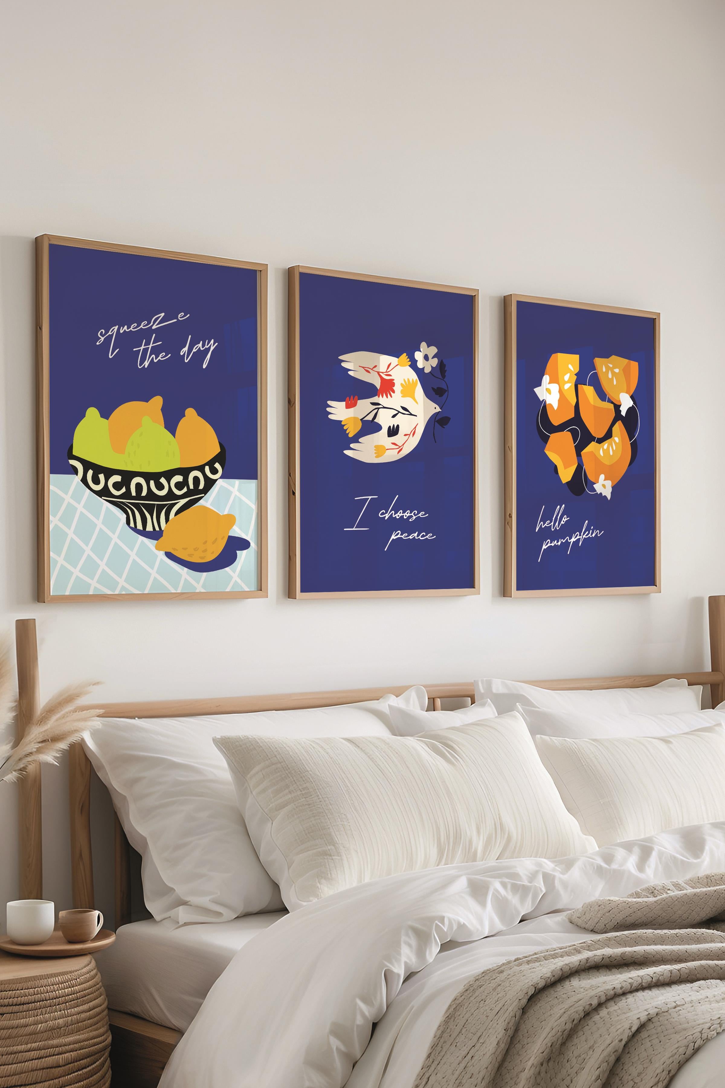 Çerçeveli Tablo Seti, 3 Adet Ahşap Çerçeve ve Minimalist Boho Temalı Poster Seti, No:300515