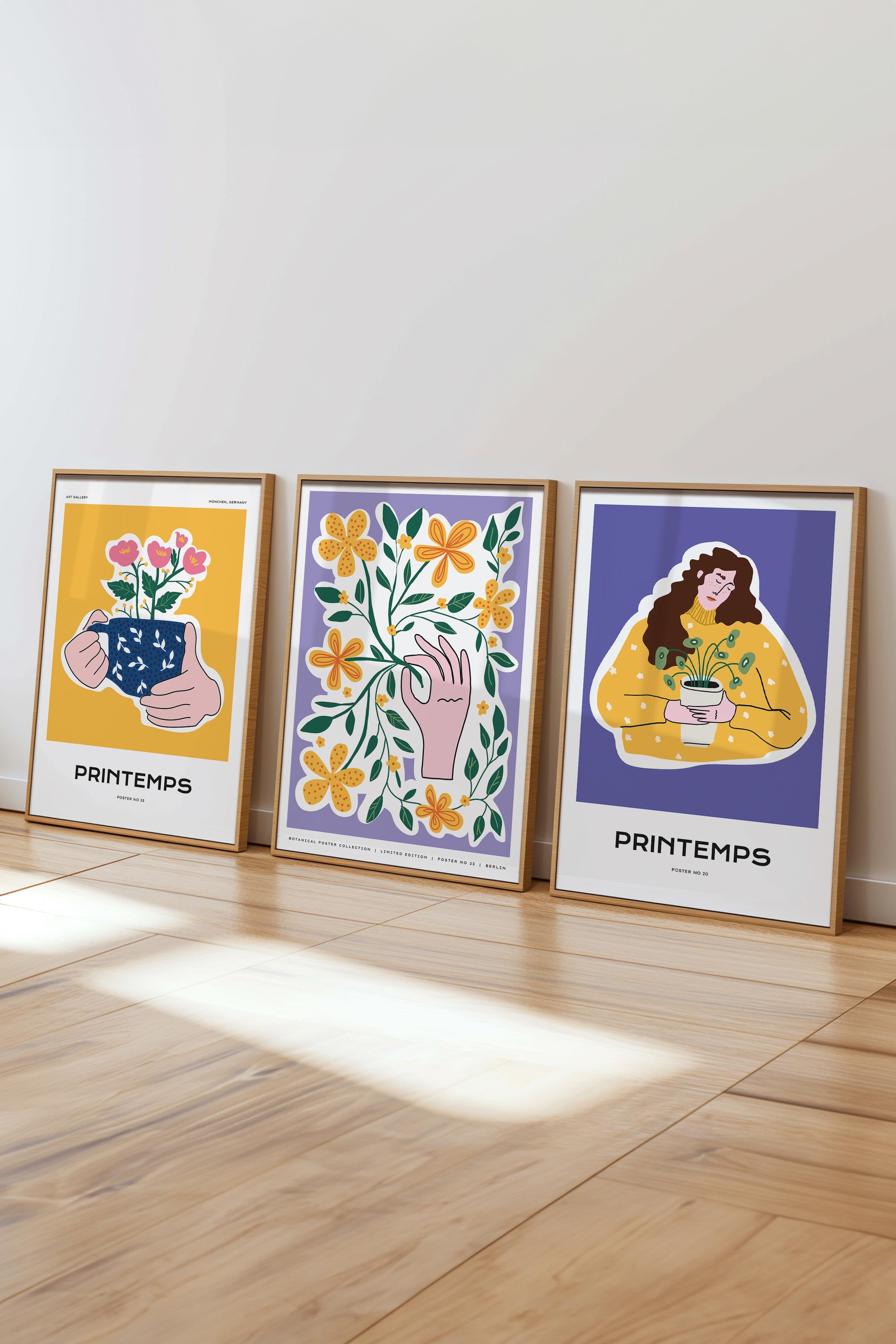 Çerçeveli Tablo Seti, 3 Adet Ahşap Çerçeve ve Minimalist Boho Temalı Poster Seti, No:300516