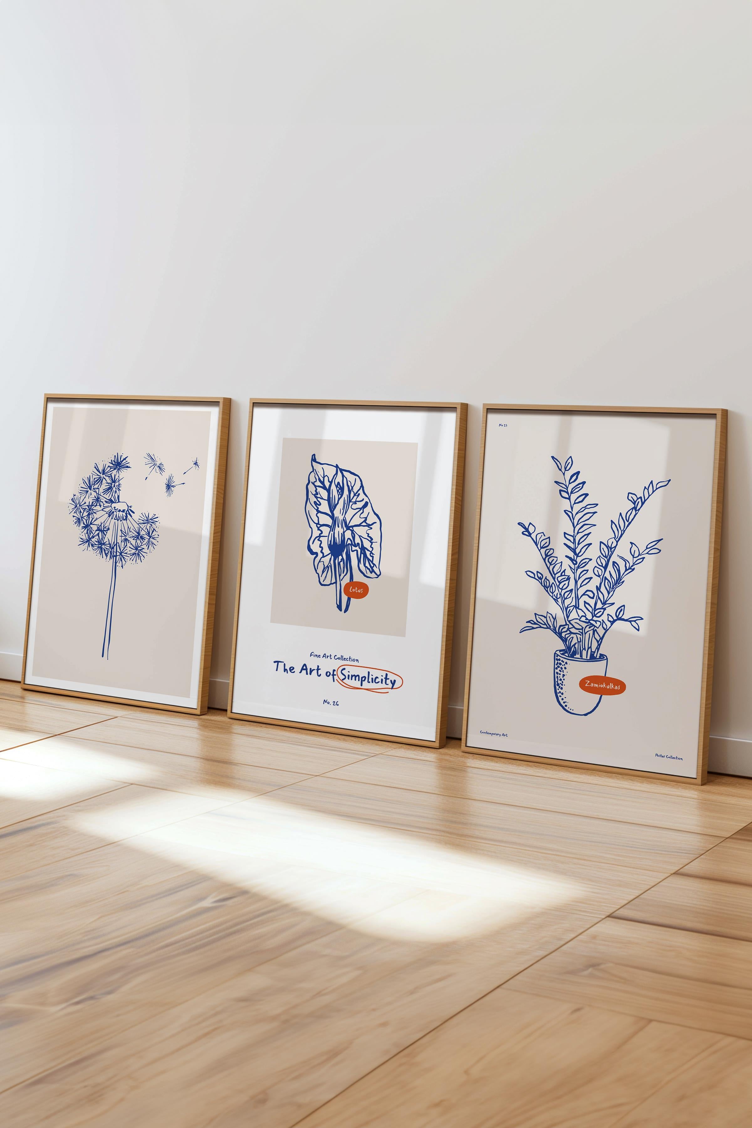 Çerçeveli Tablo Seti, 3 Adet Ahşap Çerçeve ve Minimalist Botanik Temalı Poster Seti, No:300472