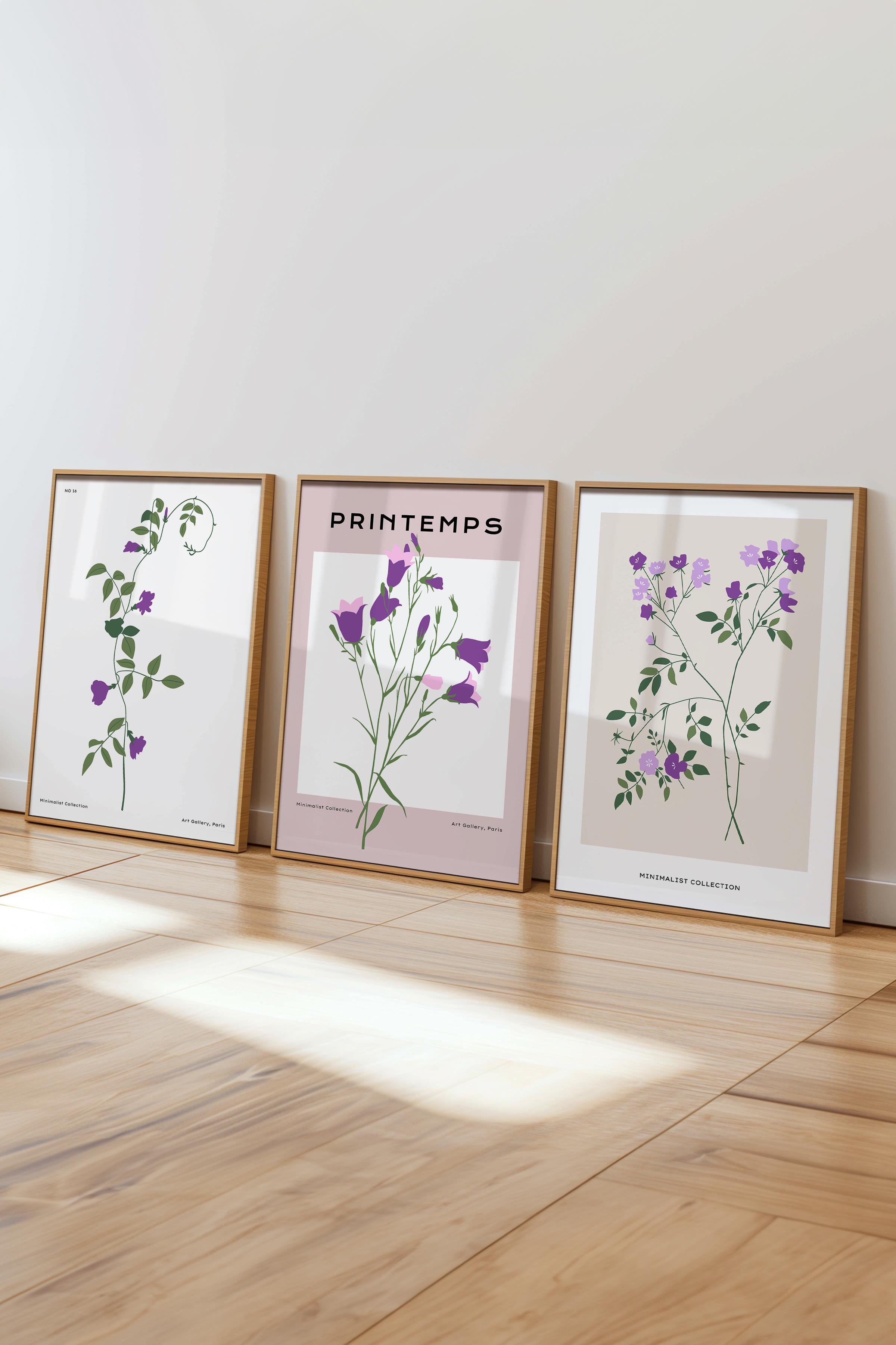 Çerçeveli Tablo Seti, 3 Adet Ahşap Çerçeve ve Minimalist Botanik Temalı Poster Seti, No:300475