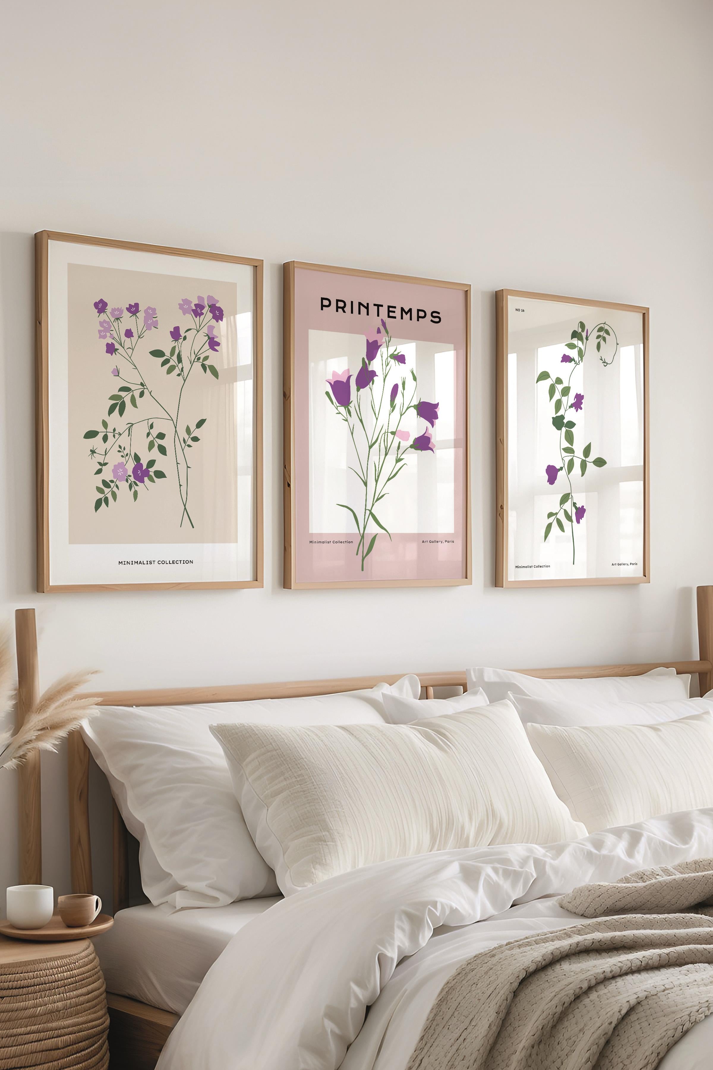 Çerçeveli Tablo Seti, 3 Adet Ahşap Çerçeve ve Minimalist Botanik Temalı Poster Seti, No:300475