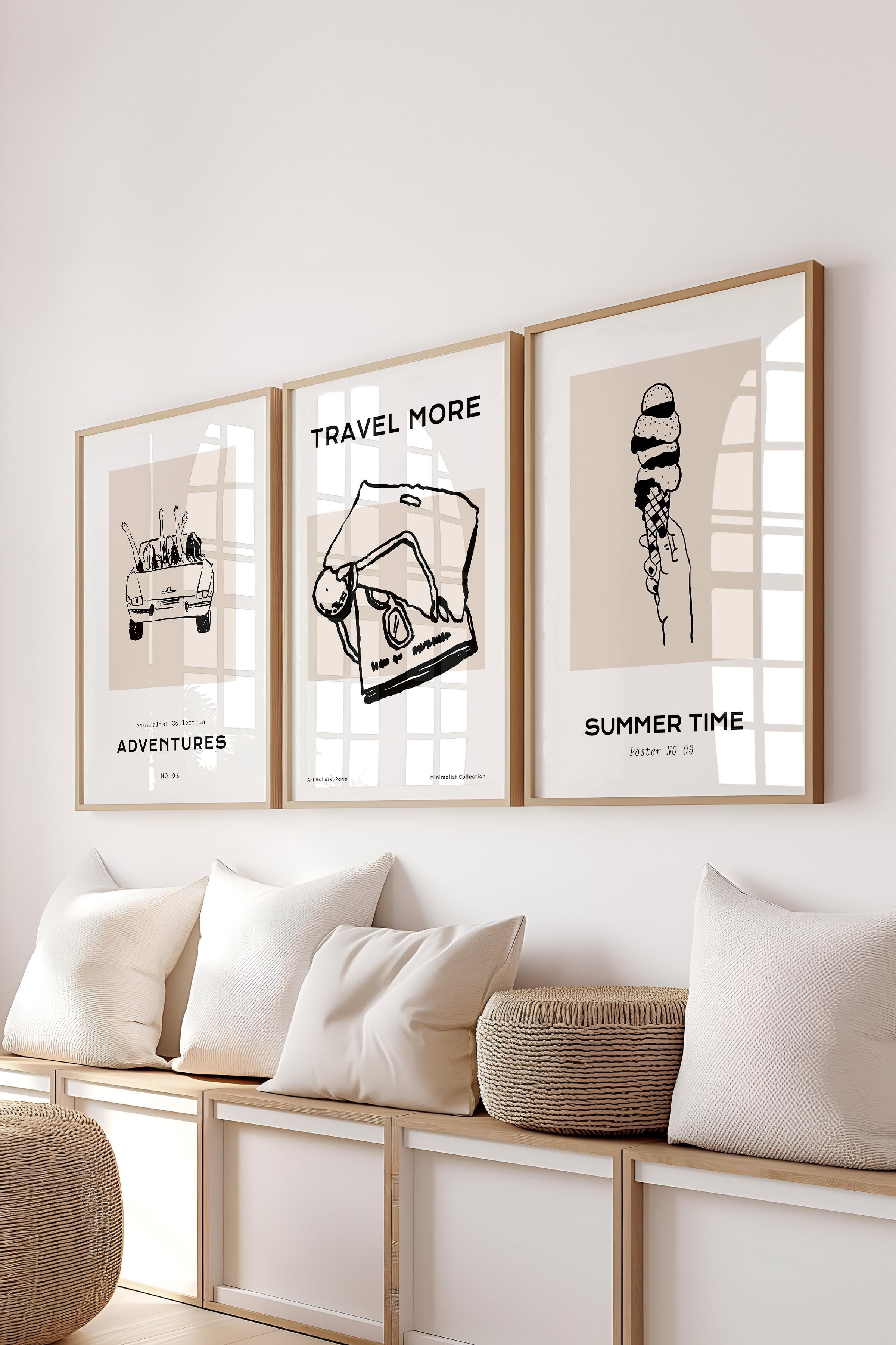 Çerçeveli Tablo Seti, 3 Adet Ahşap Çerçeve ve Minimalist Çizim Temalı Poster Seti, No:300521