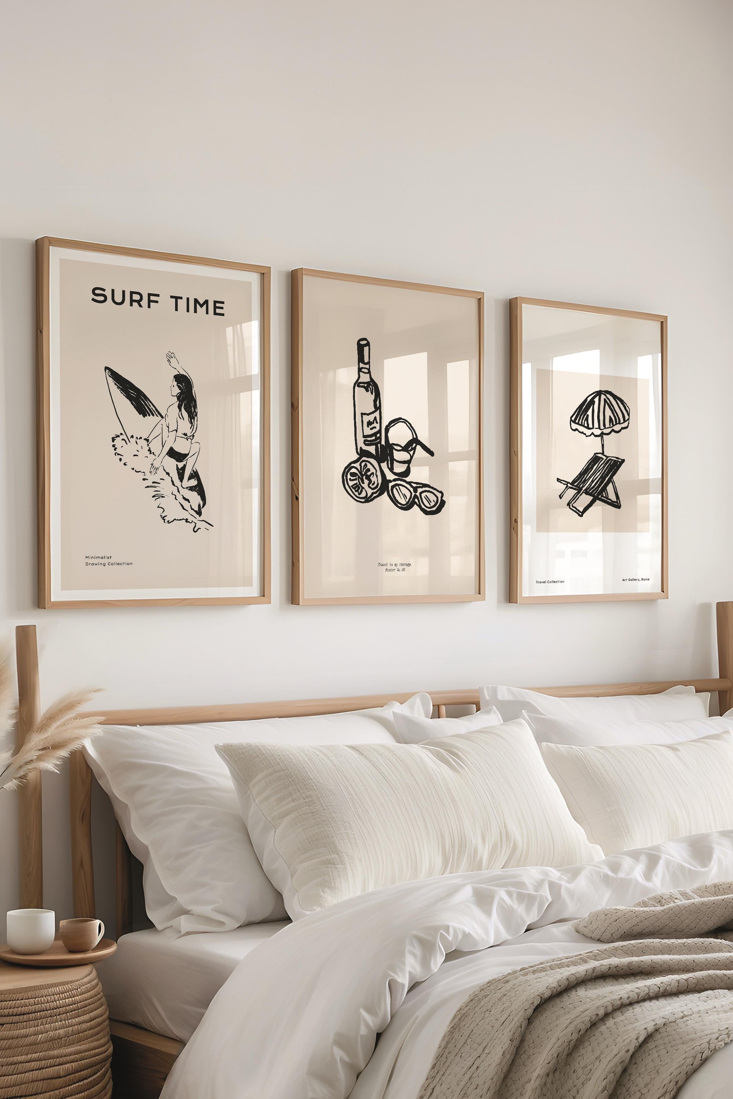 Çerçeveli Tablo Seti, 3 Adet Ahşap Çerçeve ve Minimalist Çizim Temalı Poster Seti, No:300523