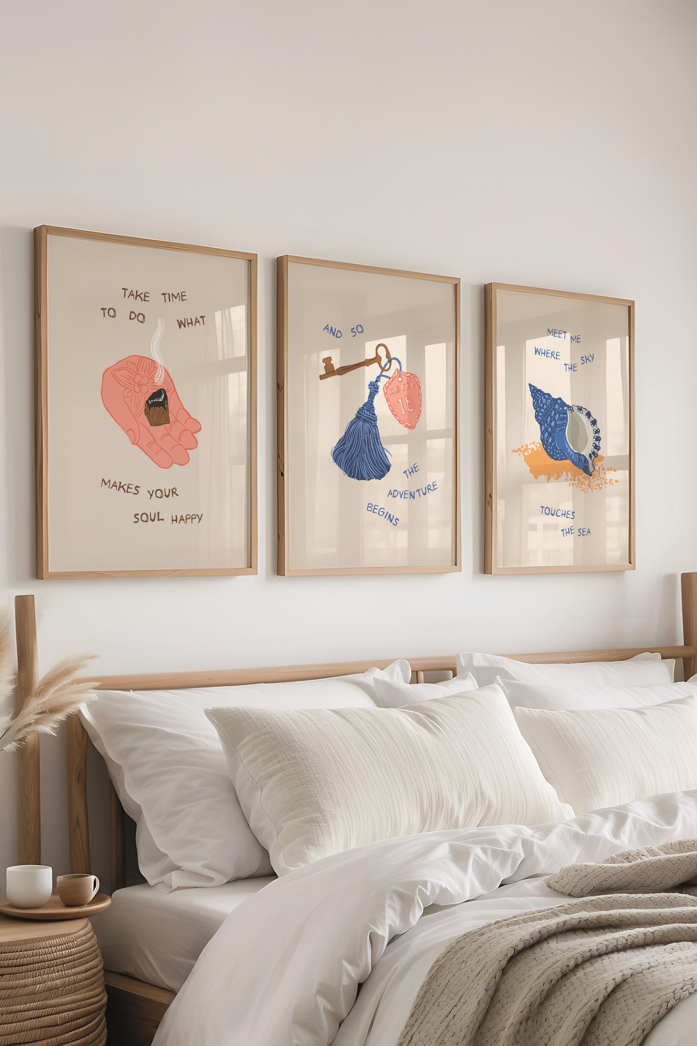 Çerçeveli Tablo Seti, 3 Adet Ahşap Çerçeve ve Minimalist Çizim Temalı Poster Seti, No:300526