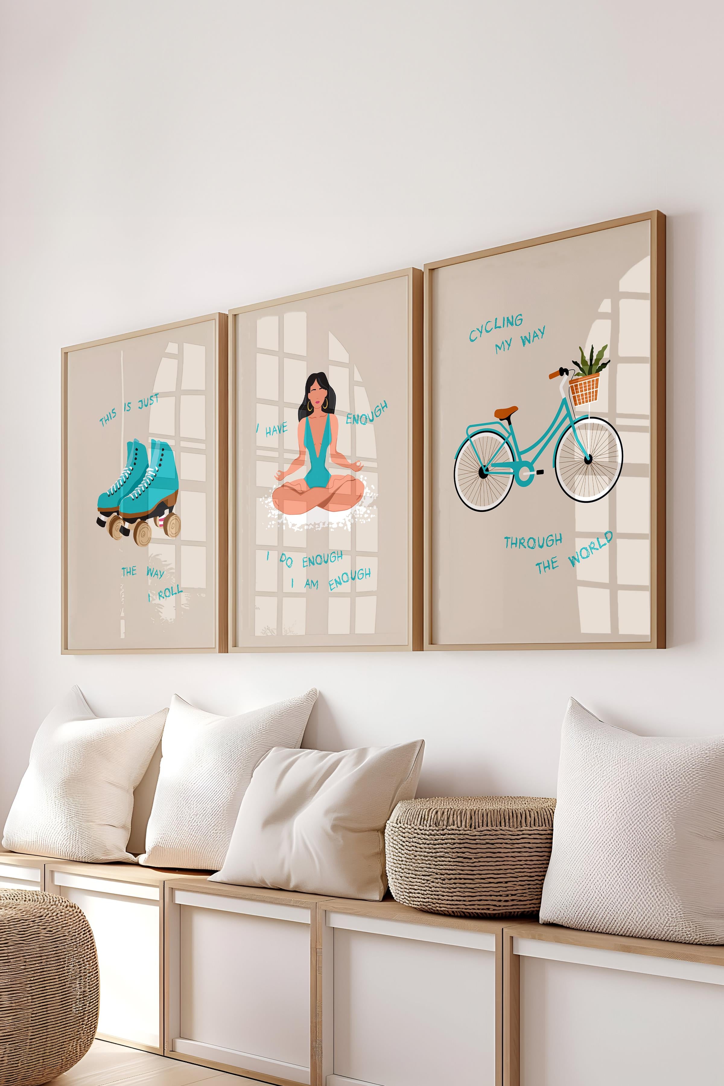 Çerçeveli Tablo Seti, 3 Adet Ahşap Çerçeve ve Minimalist Çizim Temalı Poster Seti, No:300527