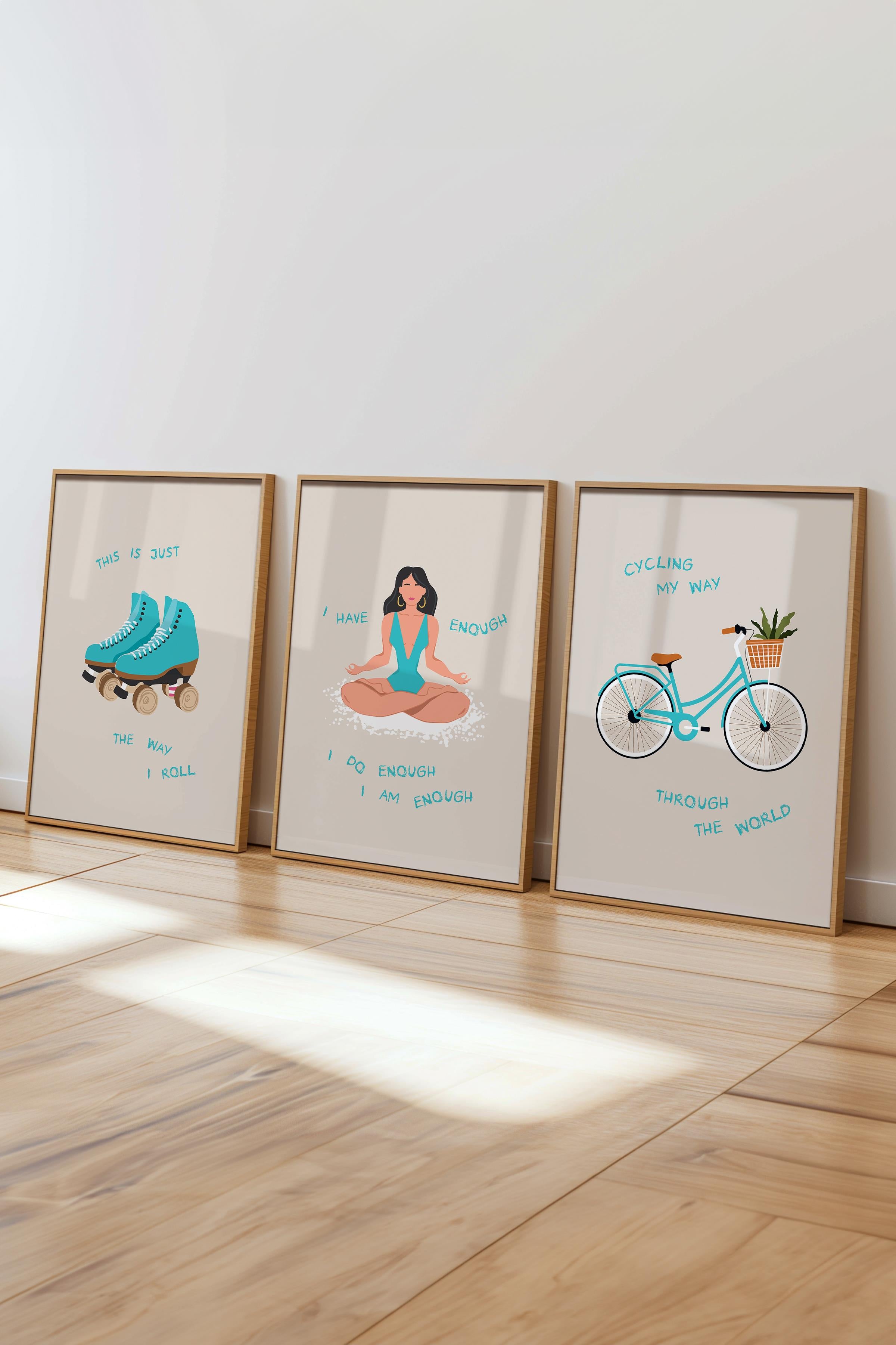 Çerçeveli Tablo Seti, 3 Adet Ahşap Çerçeve ve Minimalist Çizim Temalı Poster Seti, No:300527