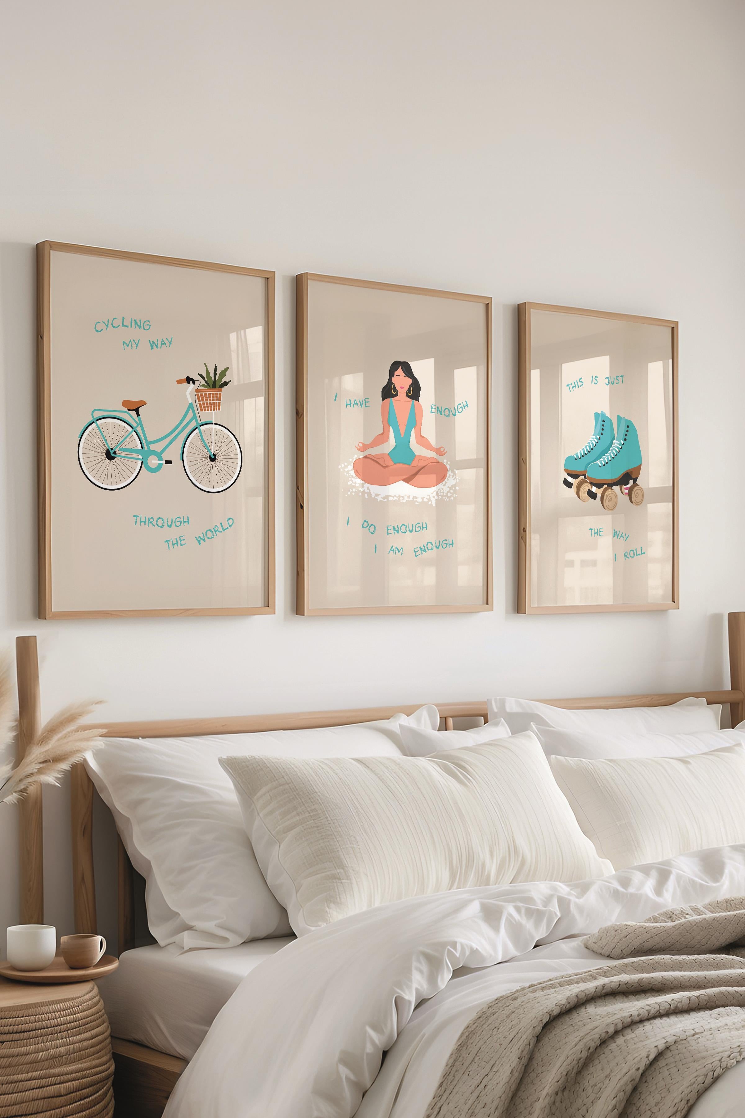 Çerçeveli Tablo Seti, 3 Adet Ahşap Çerçeve ve Minimalist Çizim Temalı Poster Seti, No:300527