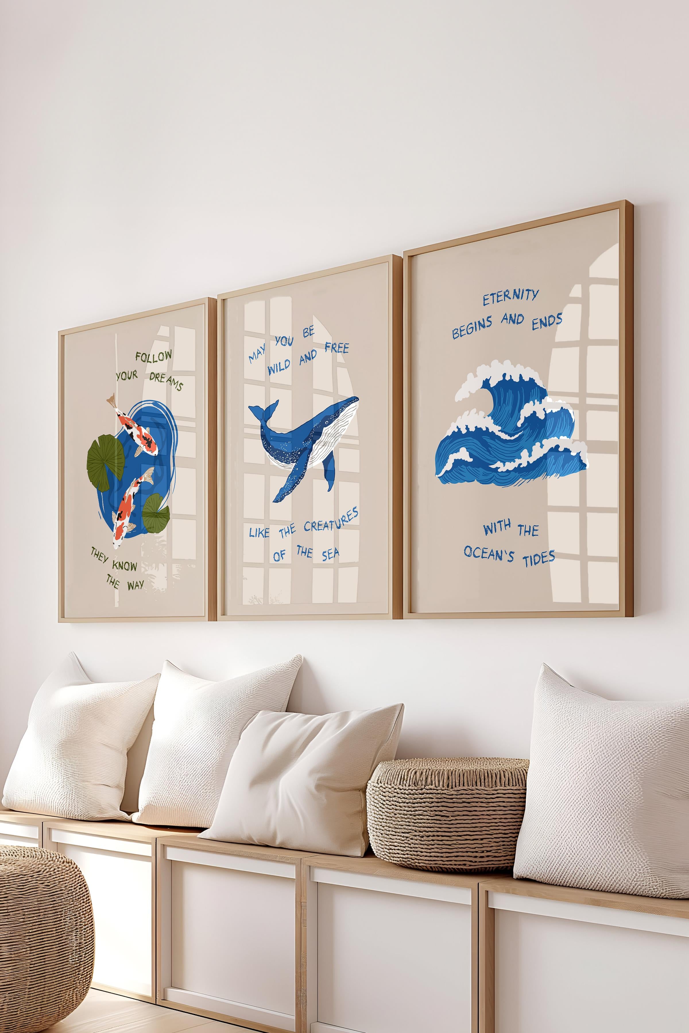 Çerçeveli Tablo Seti, 3 Adet Ahşap Çerçeve ve Minimalist Çizim Temalı Poster Seti, No:300528