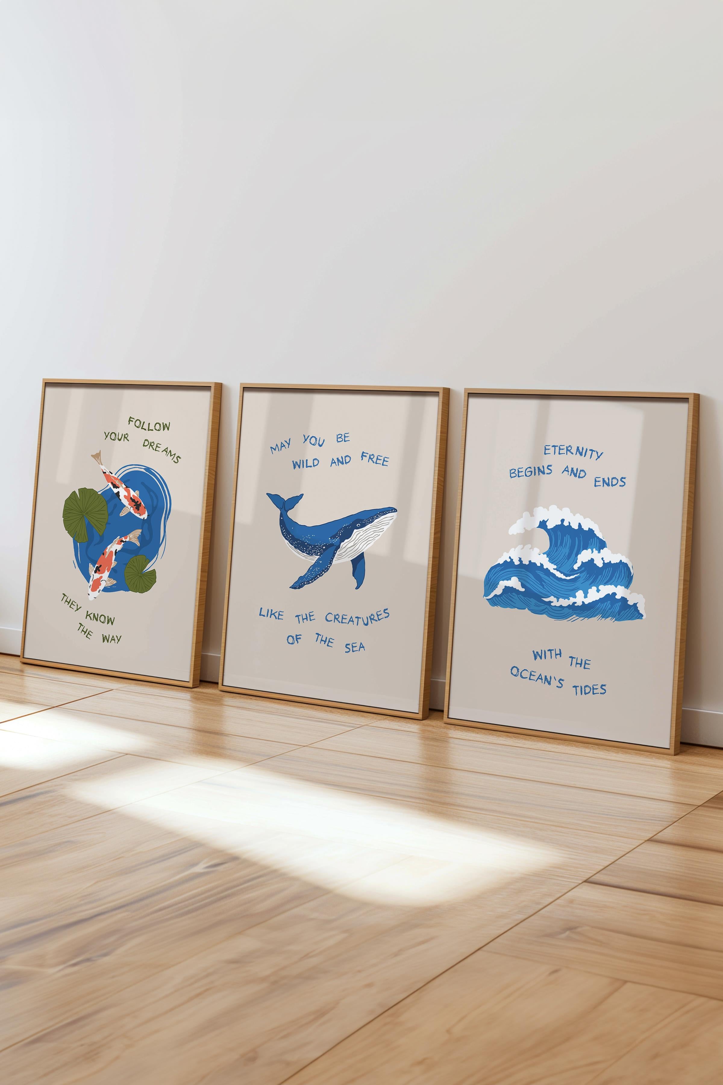 Çerçeveli Tablo Seti, 3 Adet Ahşap Çerçeve ve Minimalist Çizim Temalı Poster Seti, No:300528