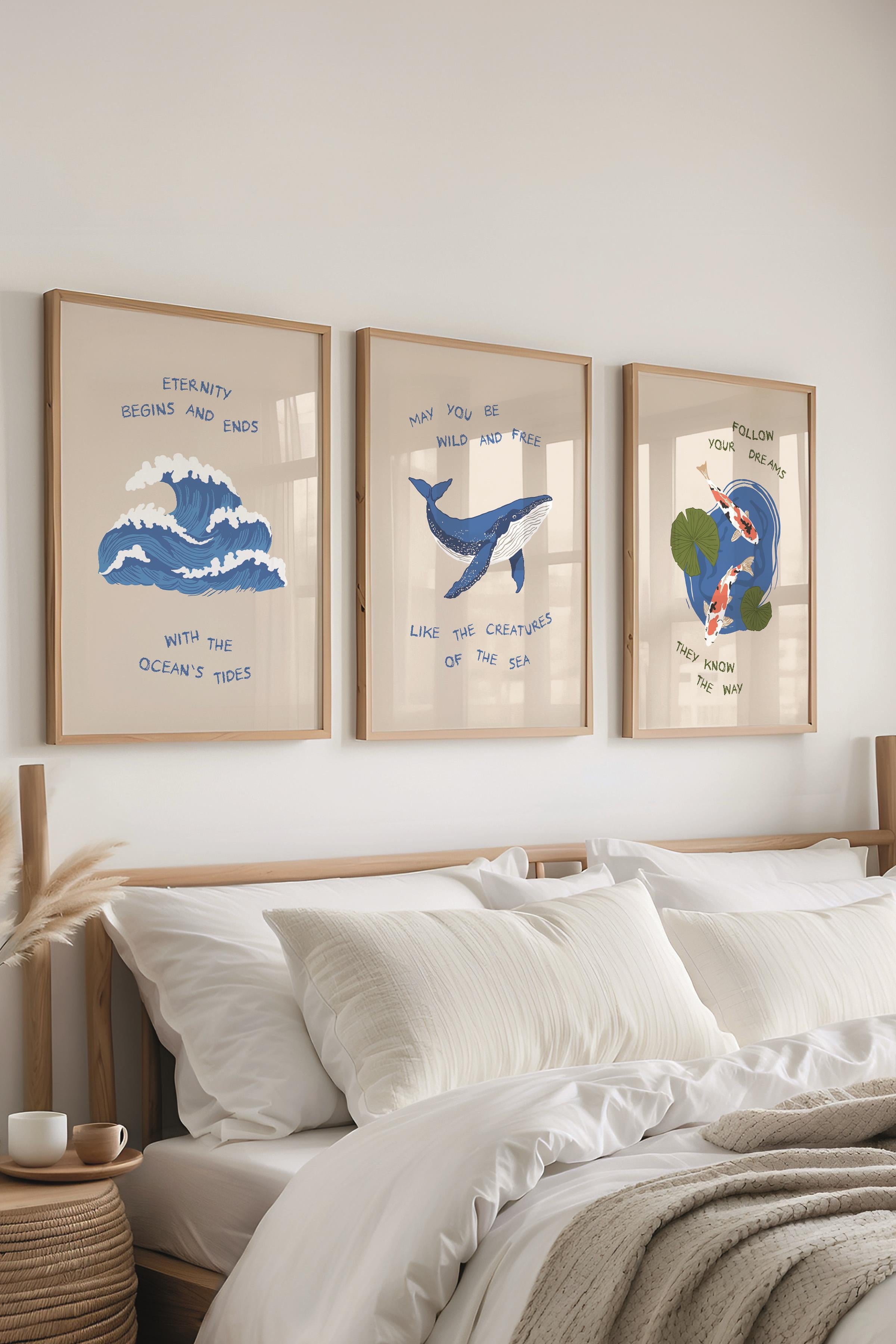 Çerçeveli Tablo Seti, 3 Adet Ahşap Çerçeve ve Minimalist Çizim Temalı Poster Seti, No:300528