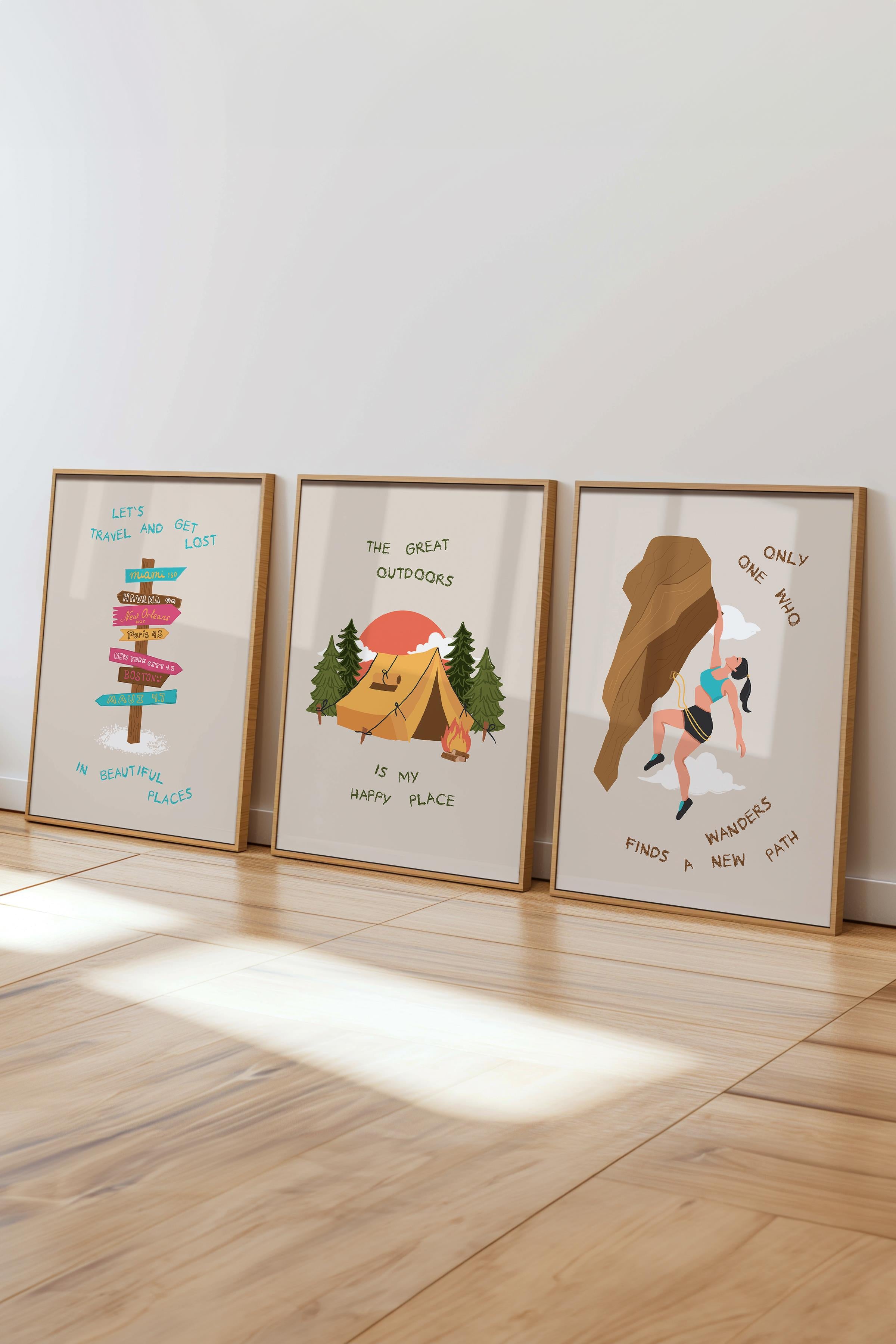 Çerçeveli Tablo Seti, 3 Adet Ahşap Çerçeve ve Minimalist Çizim Temalı Poster Seti, No:300530