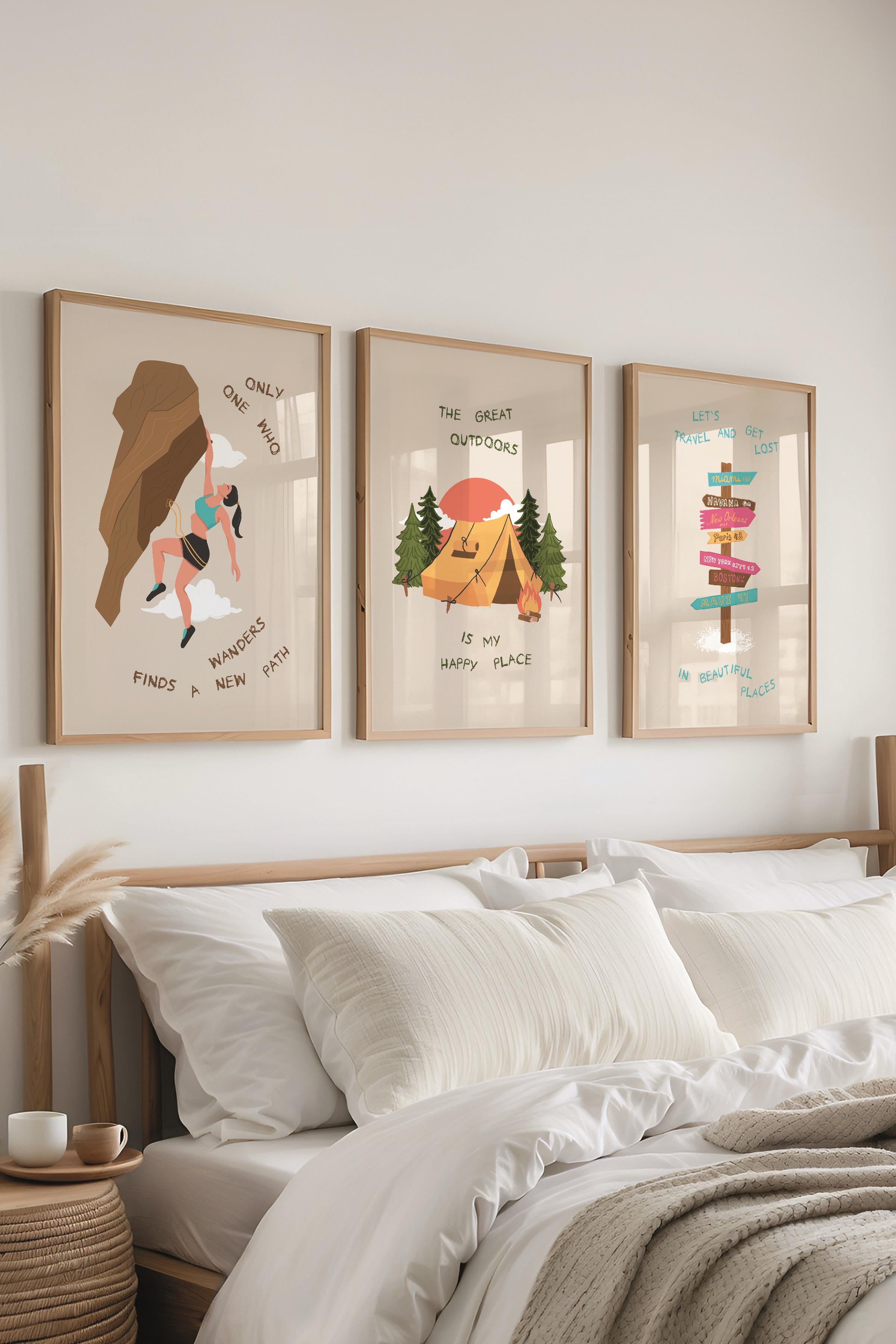 Çerçeveli Tablo Seti, 3 Adet Ahşap Çerçeve ve Minimalist Çizim Temalı Poster Seti, No:300530