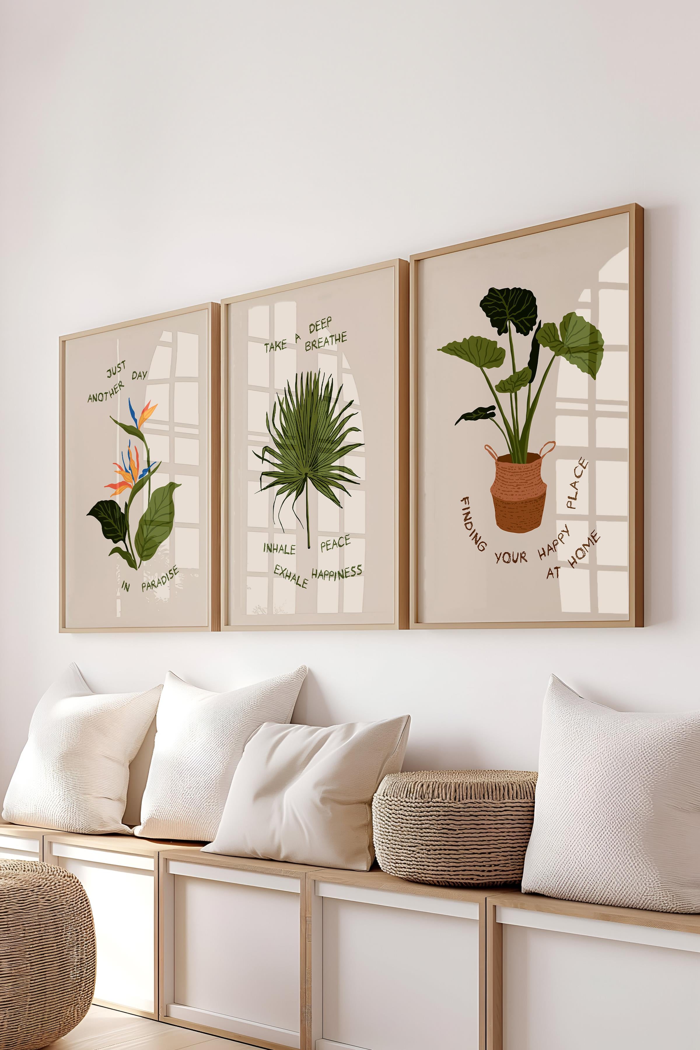 Çerçeveli Tablo Seti, 3 Adet Ahşap Çerçeve ve Minimalist Çizim Temalı Poster Seti, No:300532